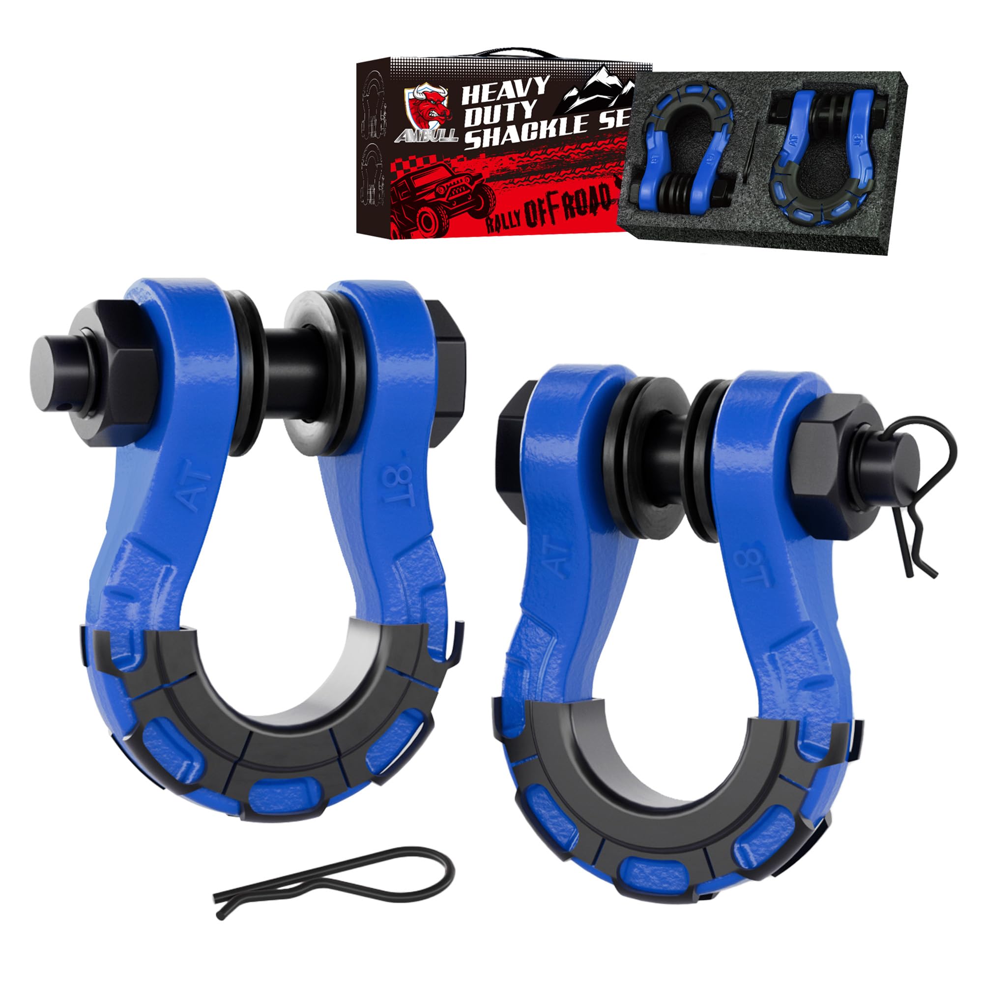Grilli da 3/4" ad Anello a D (2 Pezzi) Resistenza alla Rottura di 31,8 kg con Perno da 7/8", Kit isolatore e rondella per l'uso con Cinghia di Traino, argano, Recupero di Veicoli Fuoristrada