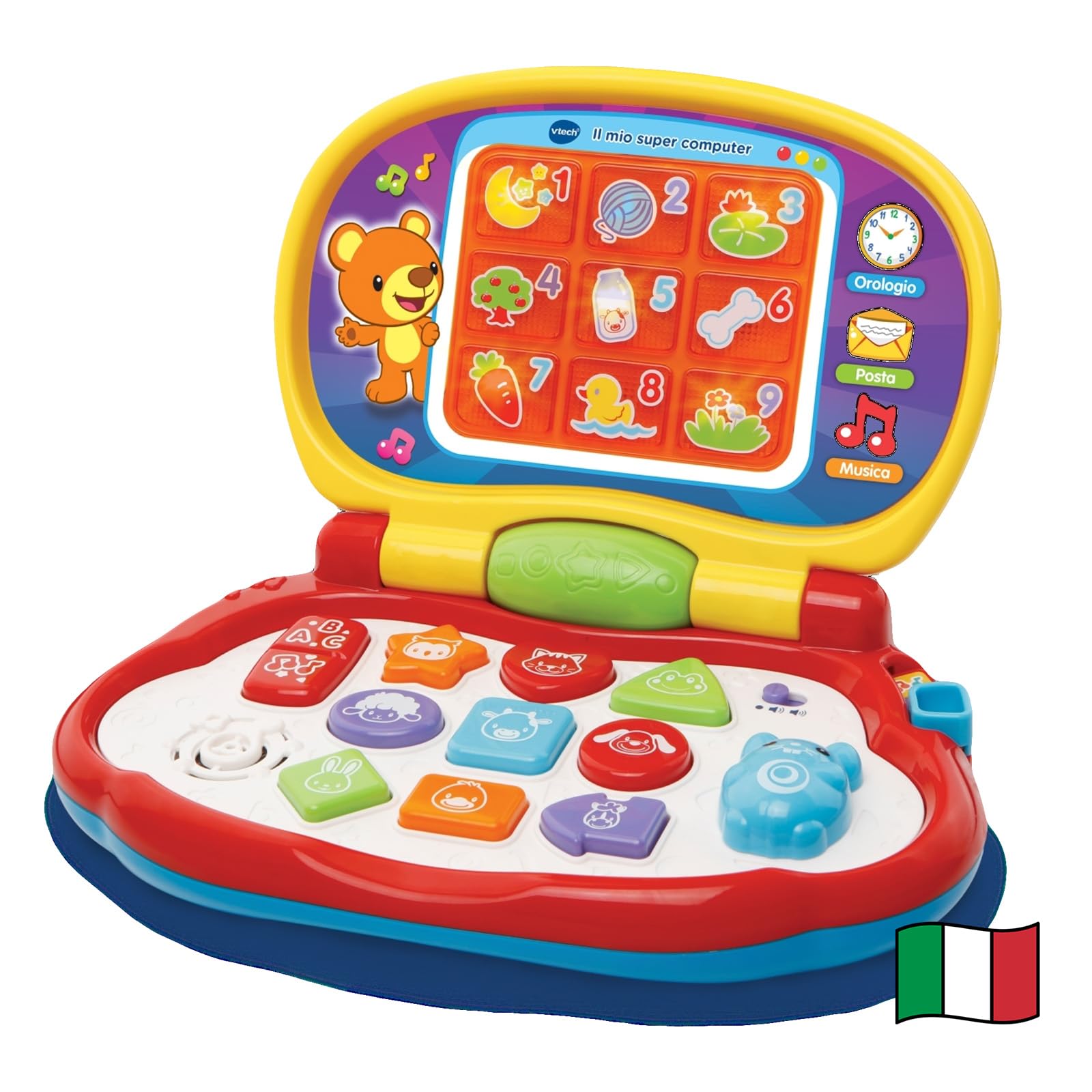VTech Il Mio Super Computer, Computer Interattivo per Bambini, Computer con Mouse Effetti Luminosi, Pratica Maniglia, Gioco Bambino con Animali e Musica, Lingua Italiana, Batterie Incluse, 12-36 Mesi