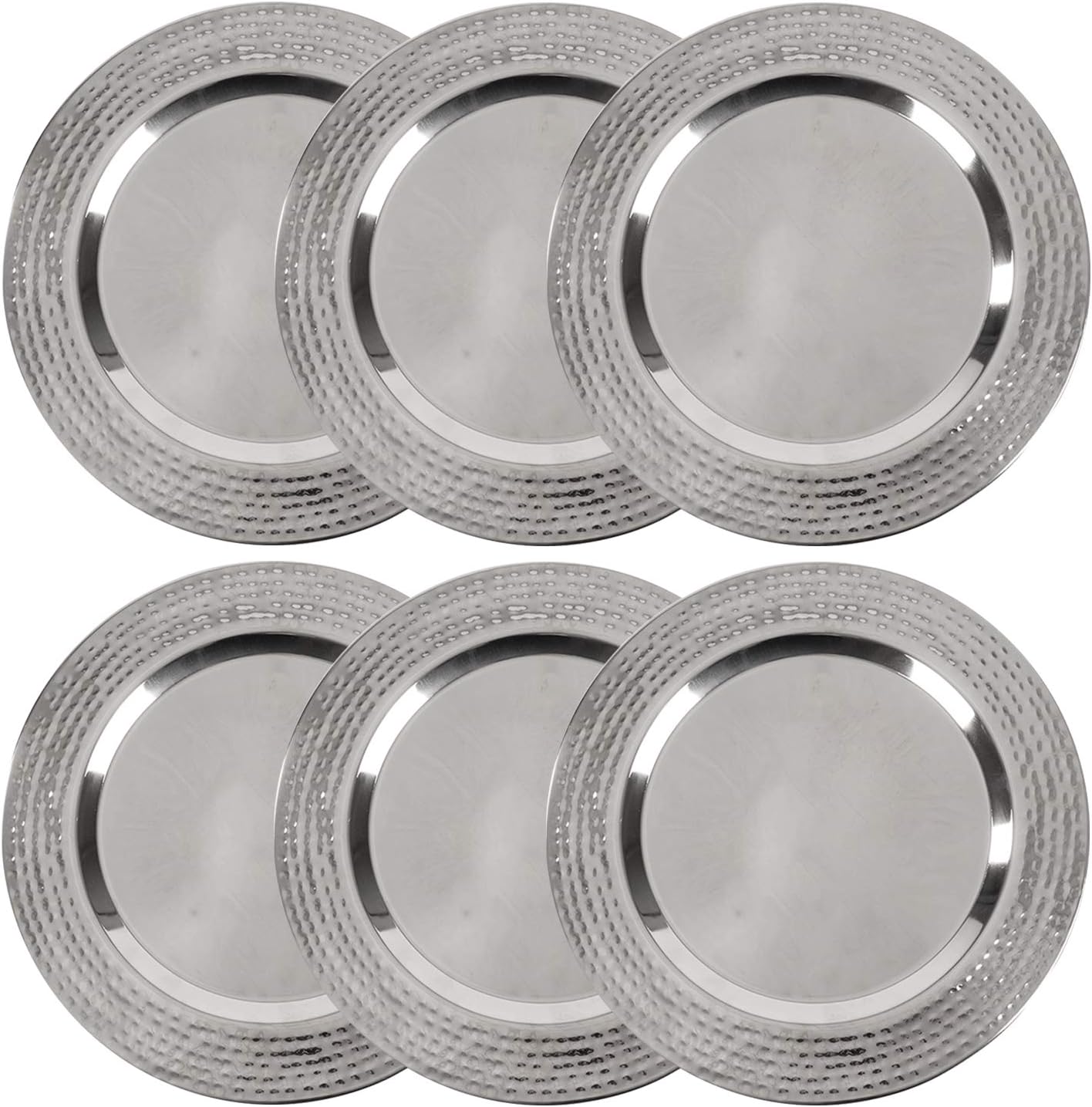 Stainless Charger Plate - 6 Pack - 13 inch Stainless Steel Chargers for Dinner Plates with Hammered Rim - Silver Charger Plates Set