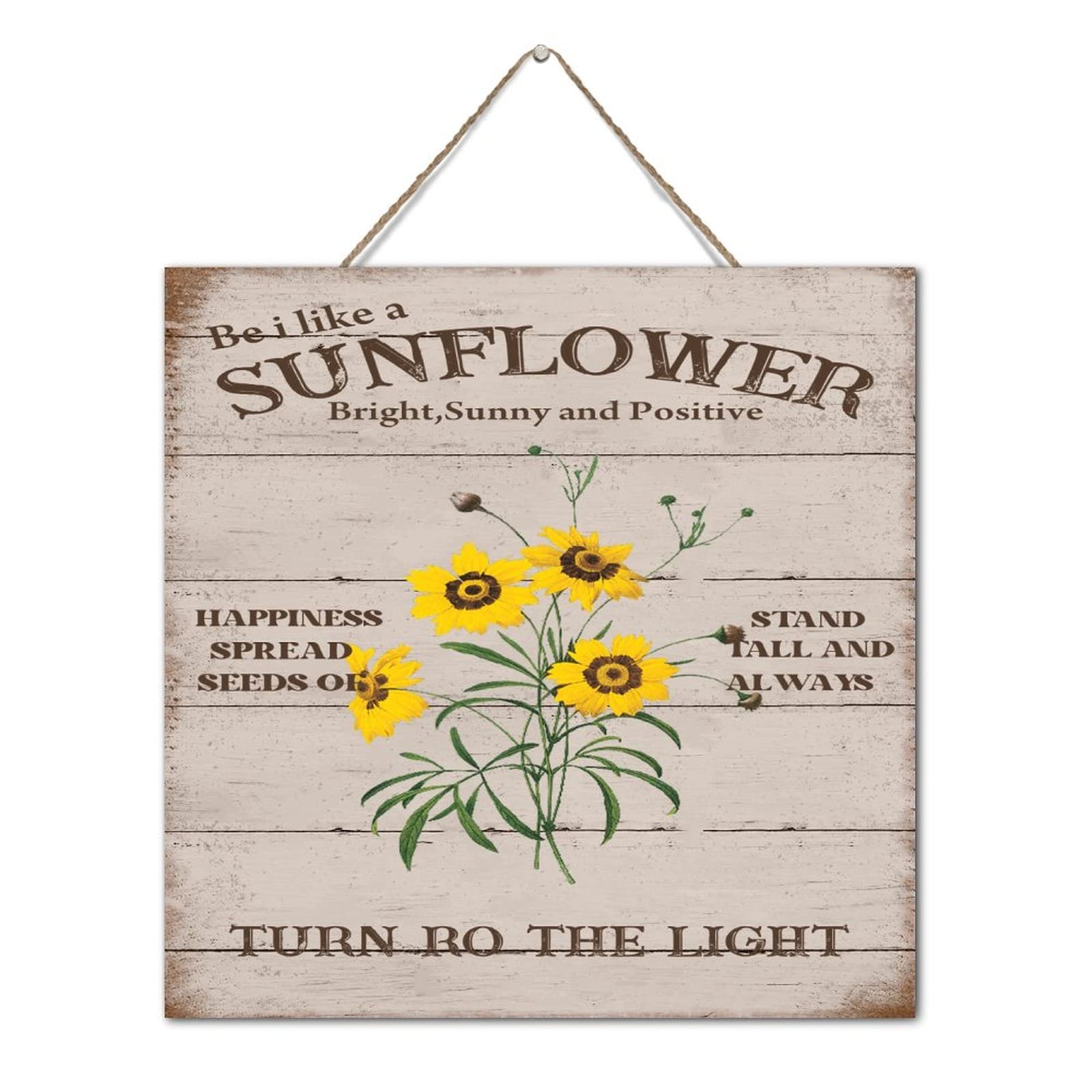Panneau en bois Be I Like A Sunflower rustique pour salon et salle de bain 30,5x30,5 cm
