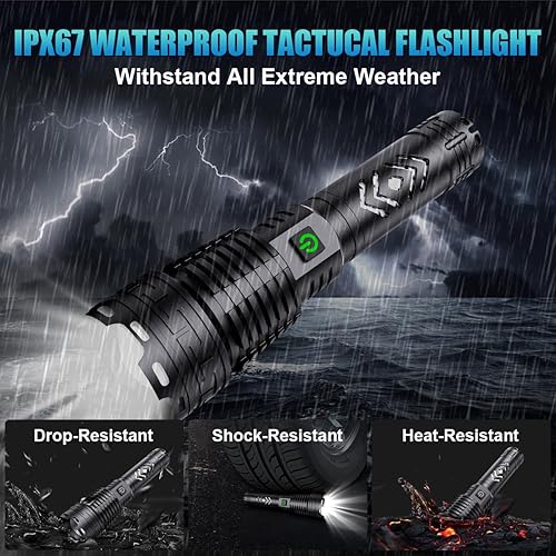 Miniatura 7 de Alifa Linternas recargables de alto lúmenes, 990000 lúmenes, linterna táctica LED, 5 modos, linterna súper brillante con zoom, IPX67 impermeable,