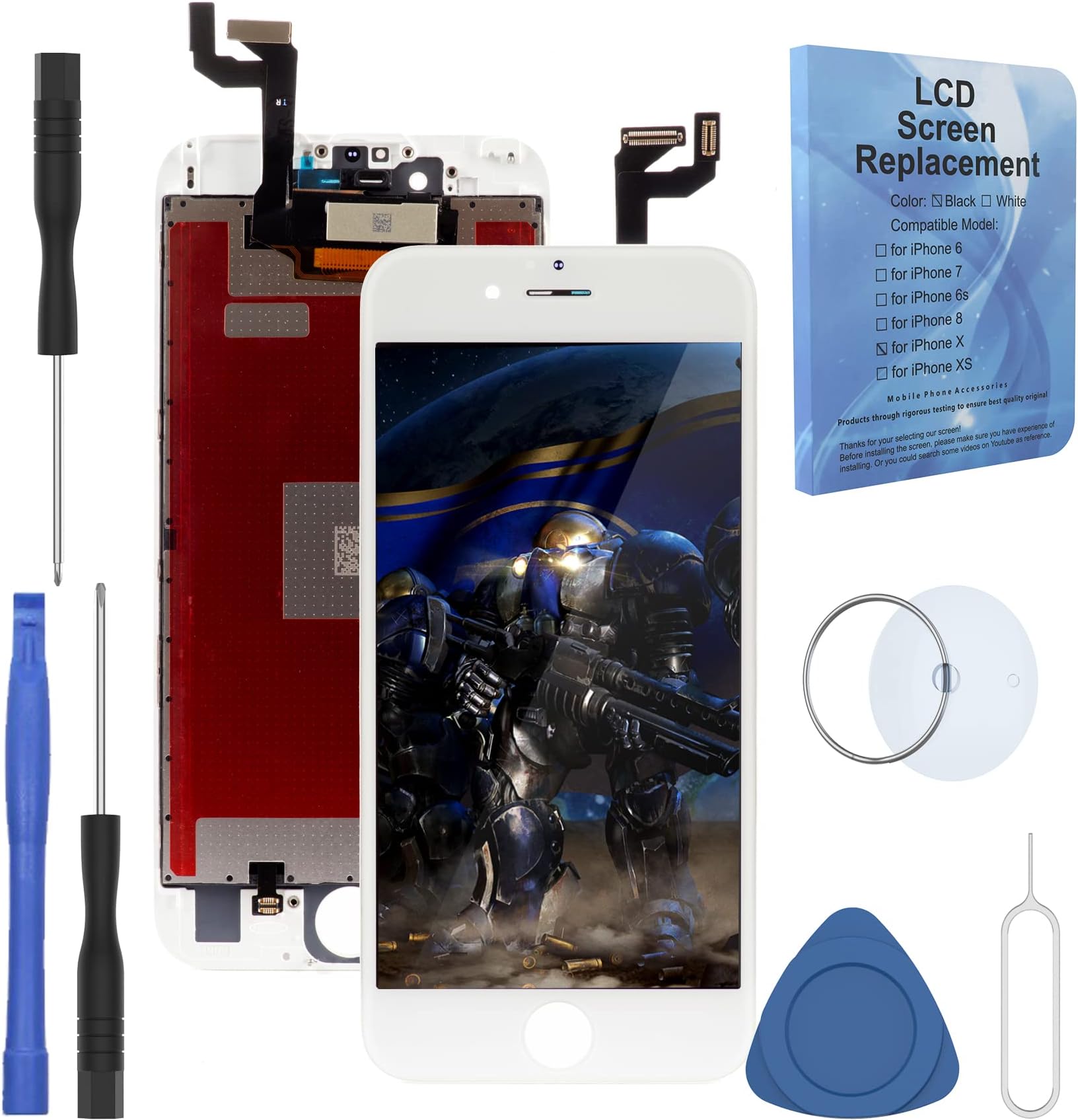 passionTR White for iPhone 6S Plus 5.5 6S+ Inch Front Glass LCD Digitizer Display 3D Touch Screen Replacement Full Complete Frame Assembly with Repair Tools Kit