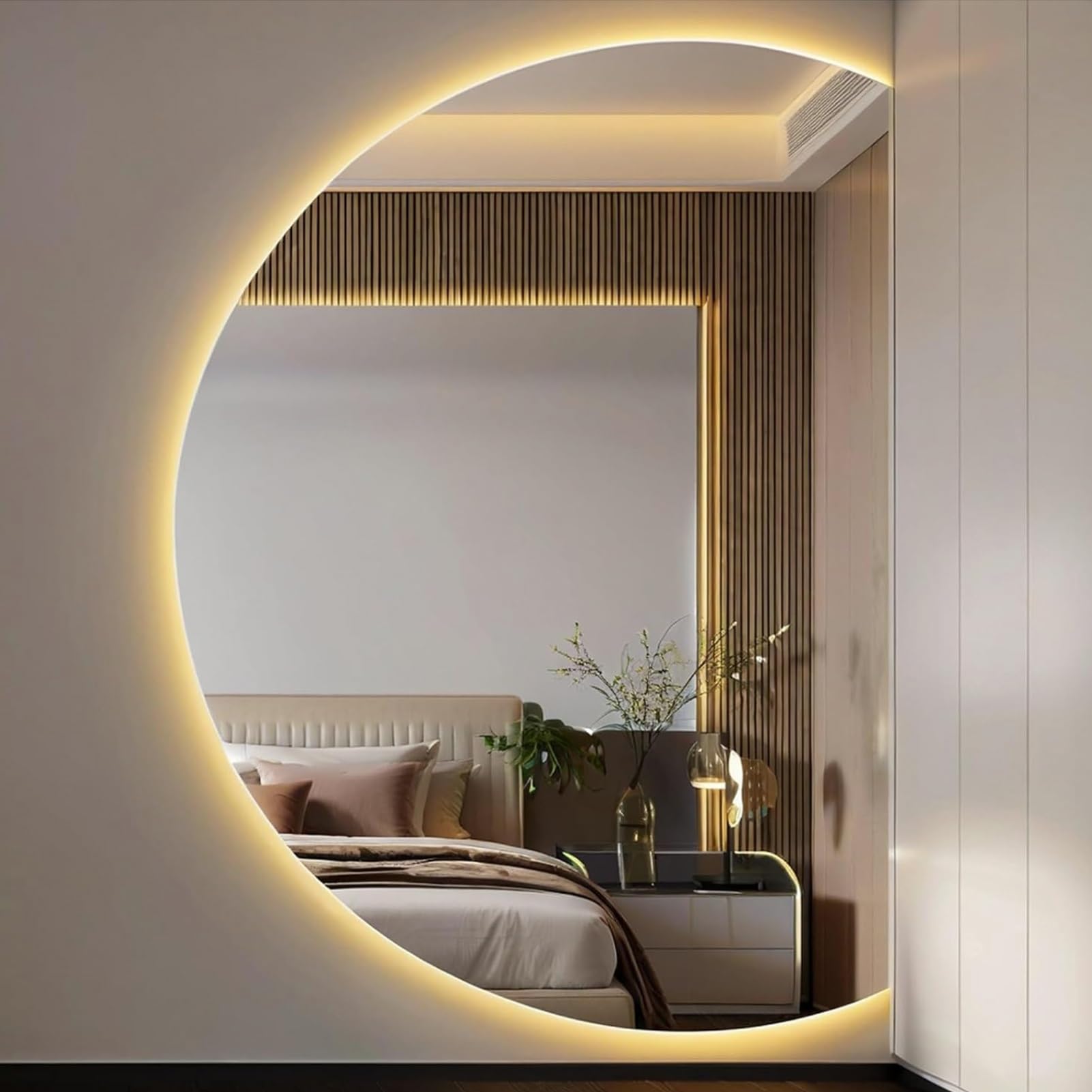 Miroir de salle de bain demi-lune LED mural 90x60cm avec variateur