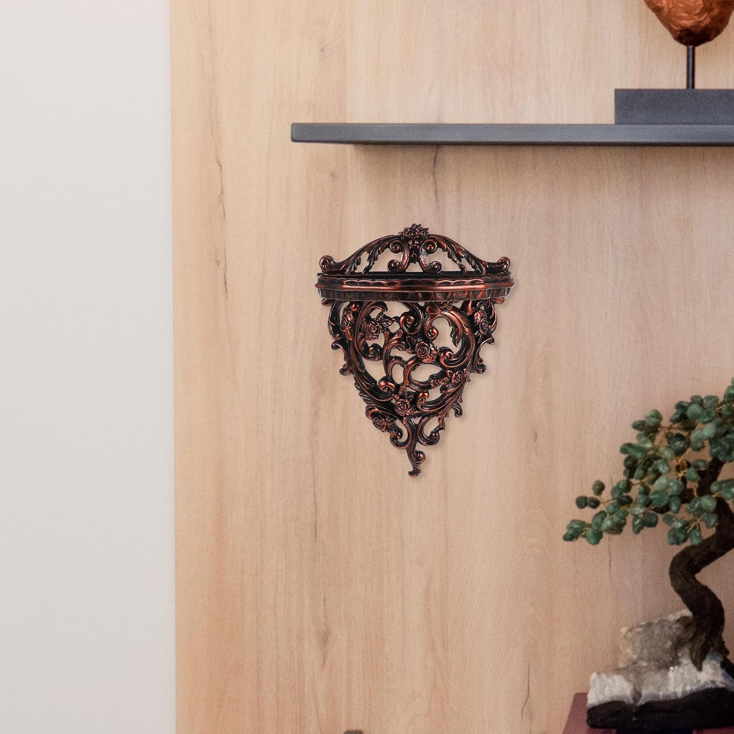 Cabilock Ornate Wall Shelf 10.24X7.8X3.94In Rustic Floating Ledge Decorative Hanging Shelf for Living Room Bedroom Office Home