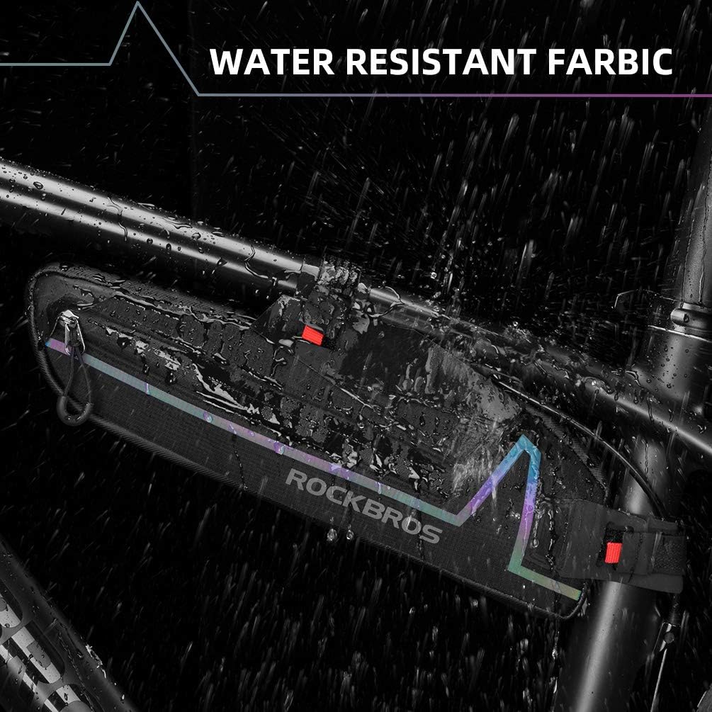 ROCKBROS Bike Frame Bag Bike Triangle Bag Water Resistant Bicycle Under Top Tube Bag Colorful Reflective 1.5L Large Capacity Bike Storage Bag for Mountain Road Bike Tools Accessories