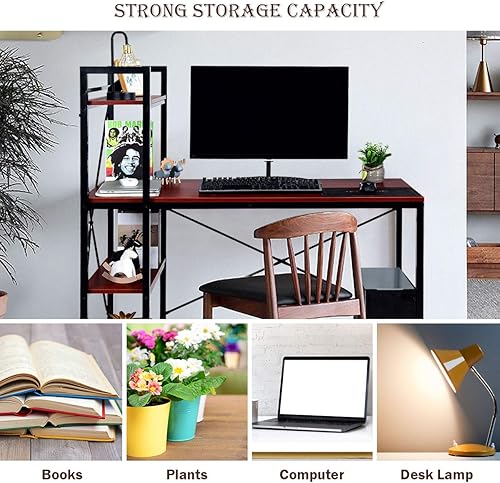 Miniatura 15 de Tangkula Escritorio para computadora con estantes de 4 niveles, mesa de escritura de estudio con estantes de almacenamiento, estación de trabajo