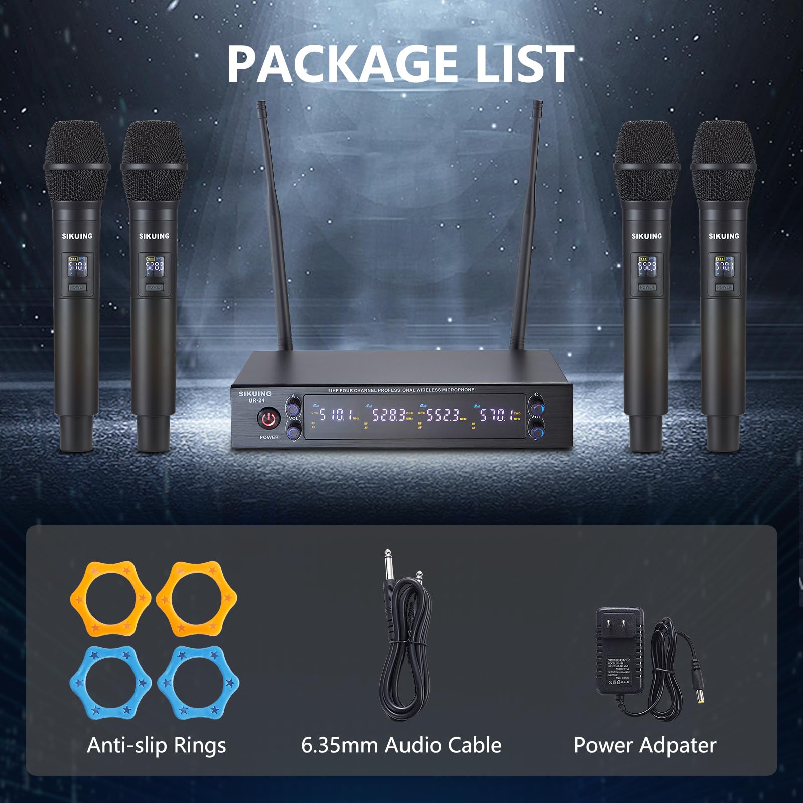 Système de Microphone sans Fil UHF à 4 canaux avec Microphones à Main sans Fil, 4 x 50 fréquences réglables, idéal pour Les réunions de karaoké, l'église, Une portée de 300 m