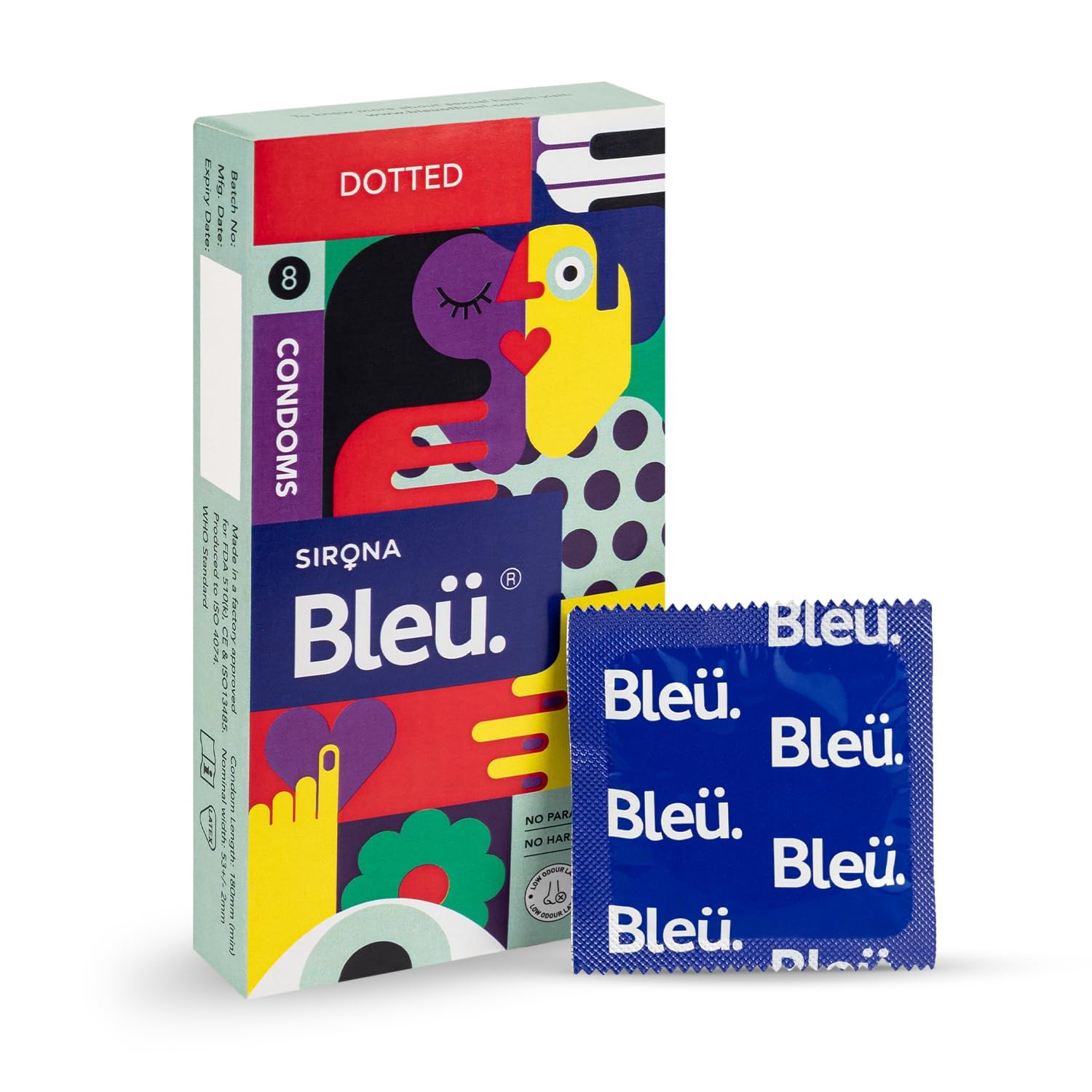 Bleu Vegan & 100% Natural Latex Dotted Condoms for Men | with Extra Dots | Toxin Free - 8 Count (Pack of 1)-picture-32