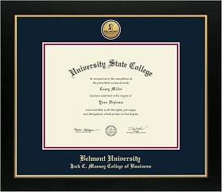 Belmont University Jack C. Massey College of Business 11" w x 8.5" h Diploma Frame - Fits a bachelor's, master's and phd - Gold Engraved Medallion Diploma Frame