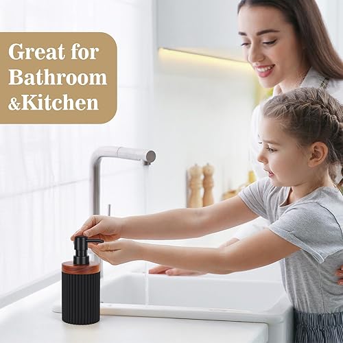 Miniatura 5 de Botella de gel de ducha de resina negra de 10.1 fl oz con bomba, recipiente recargable a prueba de fugas, dispensador de baño ecológico (paquete de