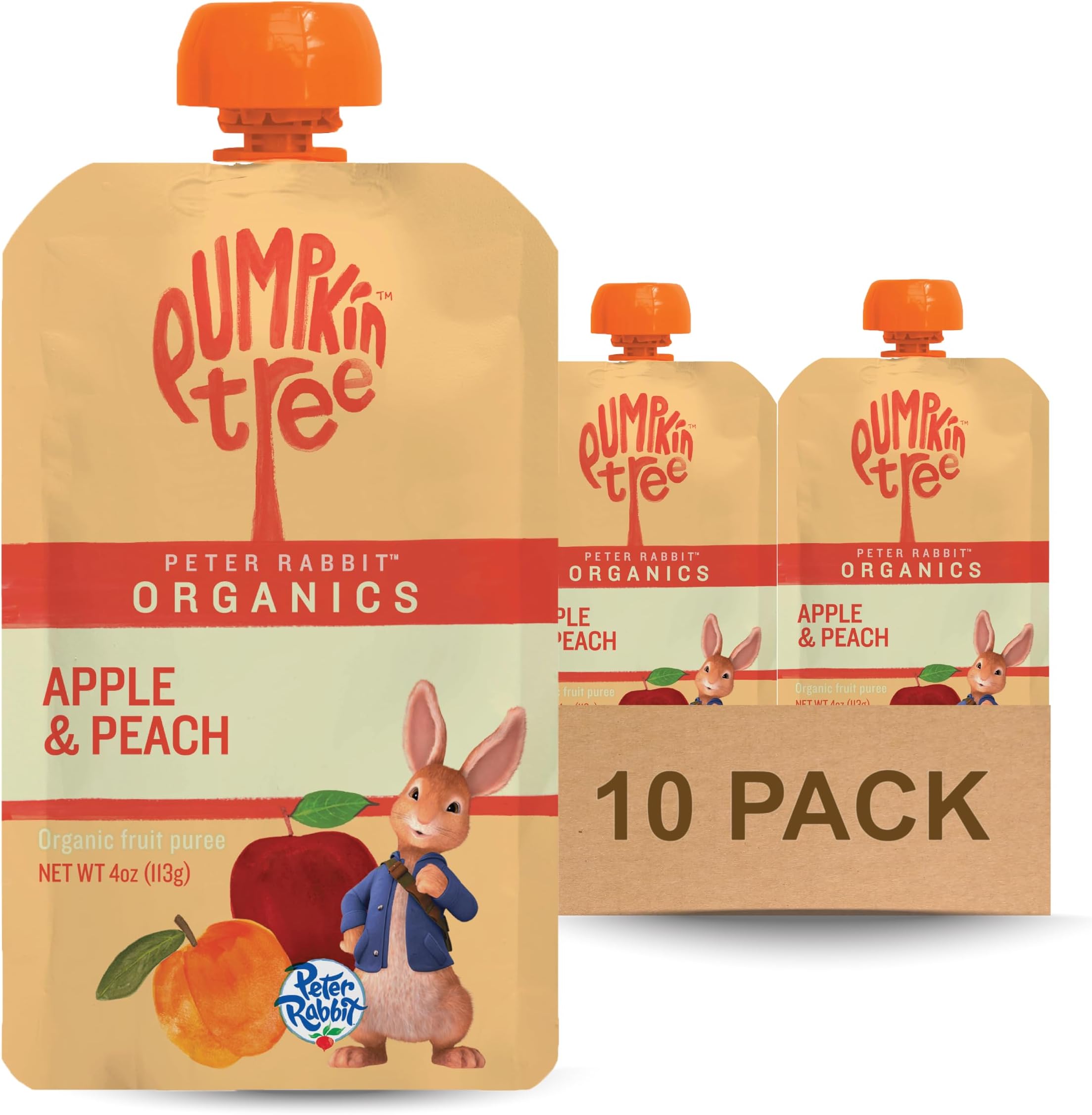 Peter Rabbit Organics Apple and Peach, Fruit Snack Squeeze Pouch, 4 Ounce (Pack of 10)