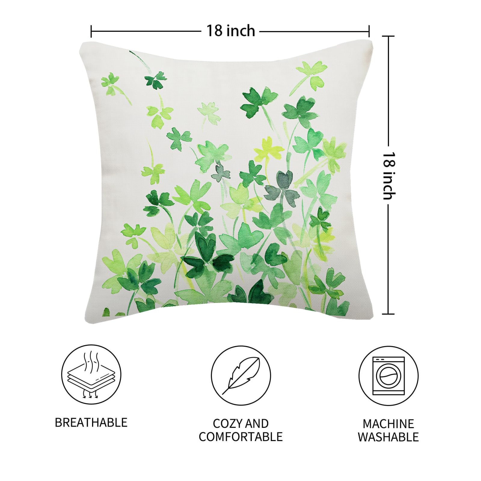 ST Patricks Day Shamrock Stripes Green Throw Pillow Covers,Eucalyptus Leaves Good Luck Retro Tile-Style Clover Decoration Set of 4 18x18 Iniches