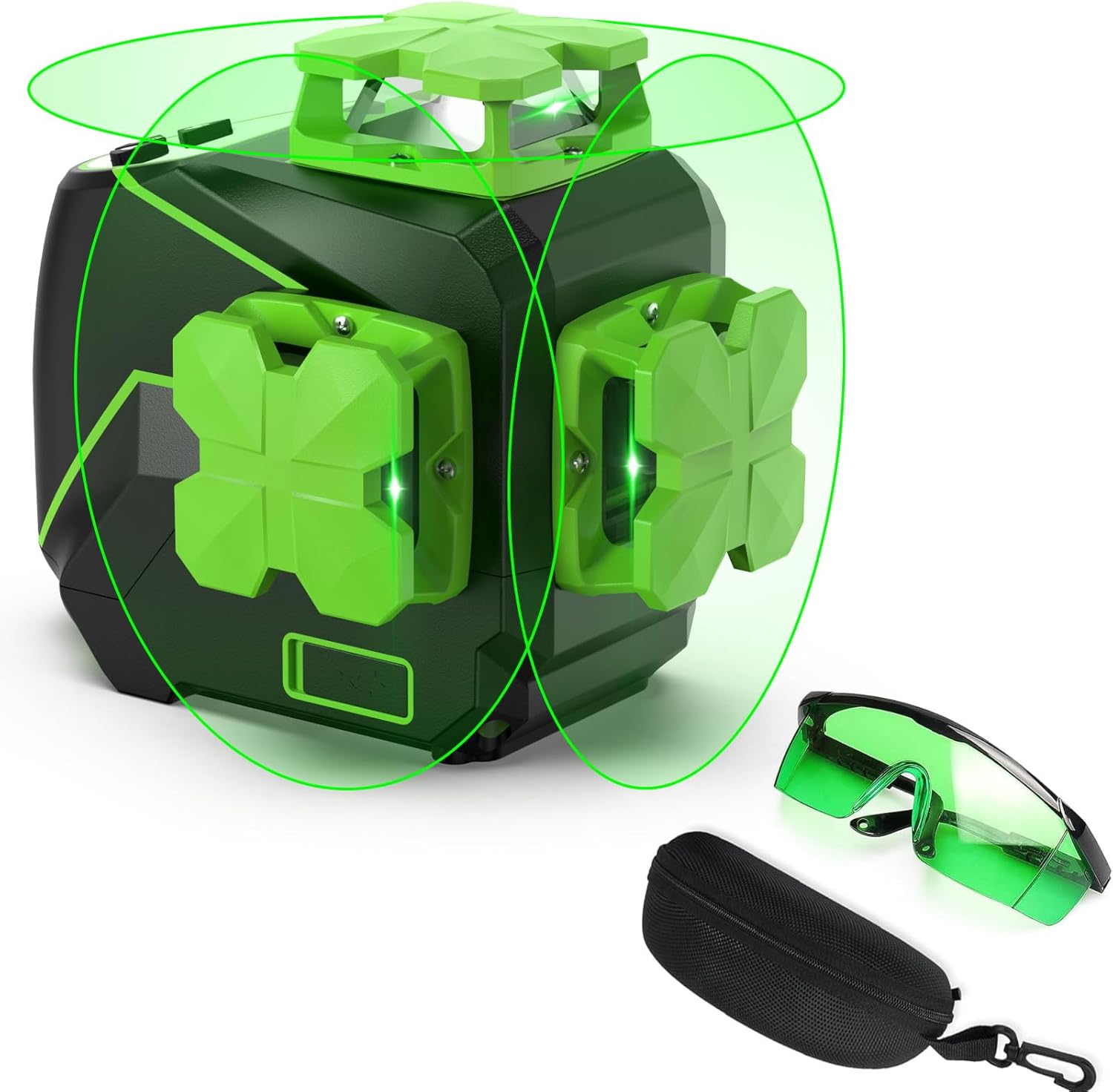 Huepar 3x360° Cross Line Laser with Laser Enhancement Glasses, 3D Self-Leveling Tiling Floor Laser Tool - 1x360° Horizontal & 2x360°Vertical Laser Lines, Magnetic Pivoting Base&Green Glasses Included
