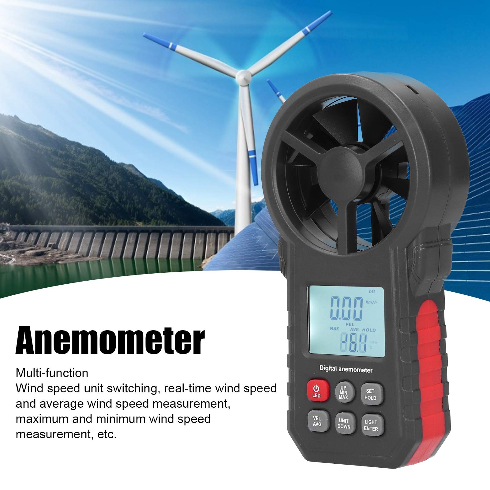 Misuratore di velocità del Aria con connessione Bluetooth e USB, misura 0-30 m/s, anemometro digitale portatile per la misurazione del volume dell'aria e della
