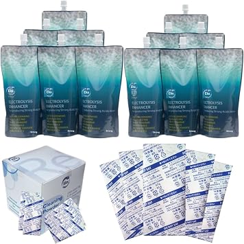 Noval Electrolysis Enhancer Liquid for Ionizing Machines, 2x400ml Pouch with 2 pcs cleaning powders FREE