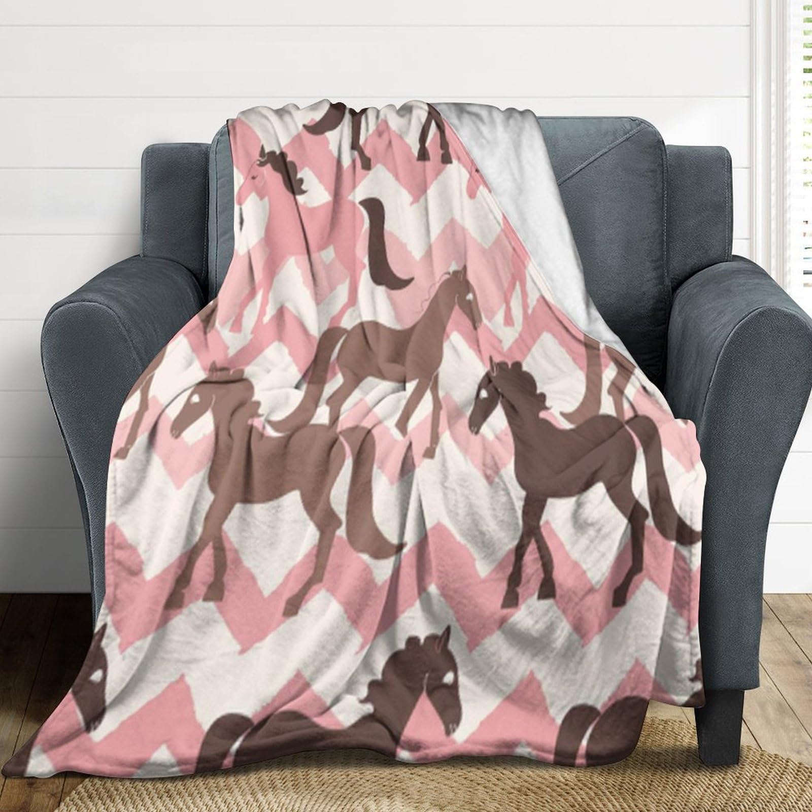 Couverture en flanelle imprimée Pferdss en microfibre pour canapé et lit