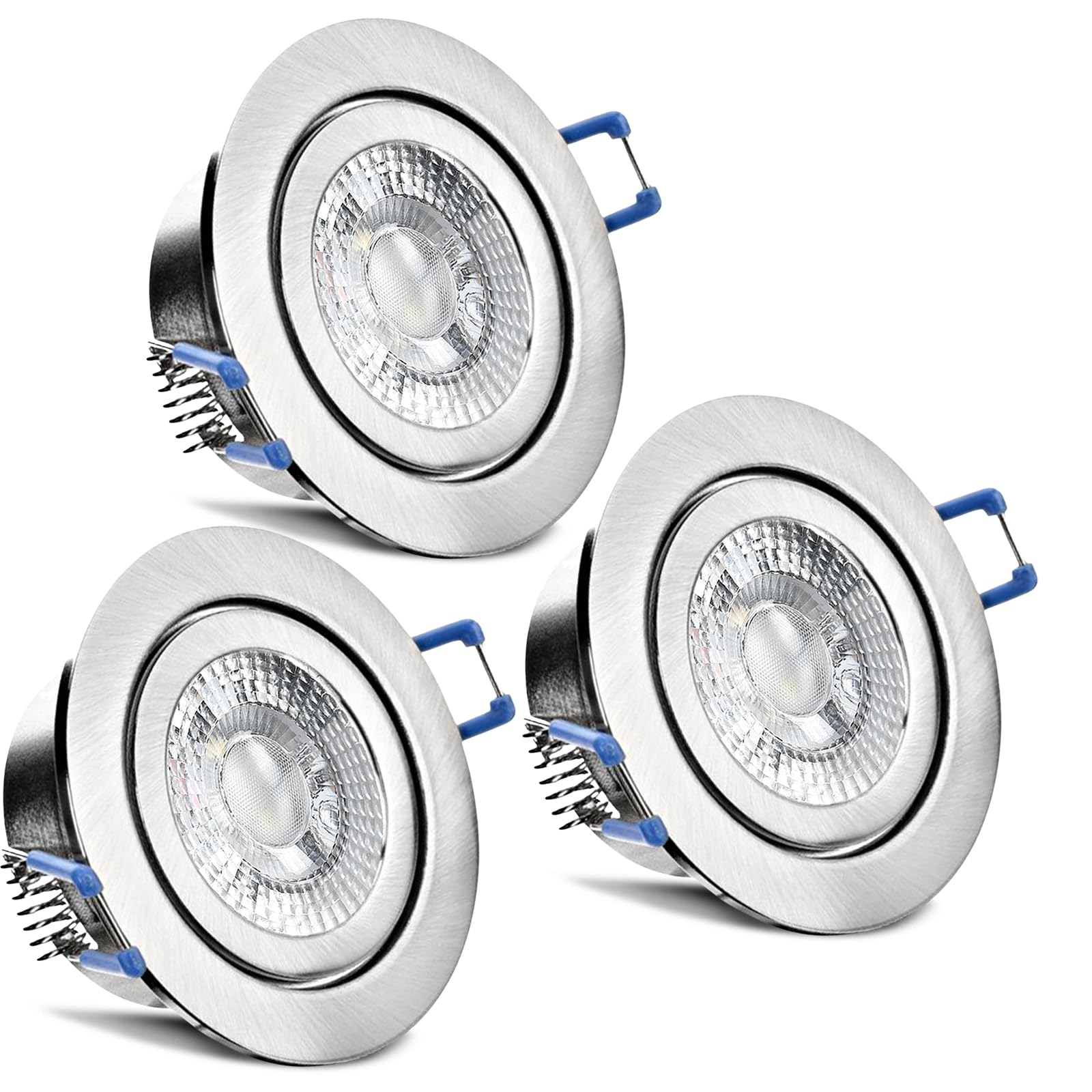 trendlights24 Mare IP44 Bad LED Einbaustrahler 230V Edelstahl rund 3 Stufen dimmbar ultra flach 35 mm 3er Set 5W Neutralweiß für Feuchtraum