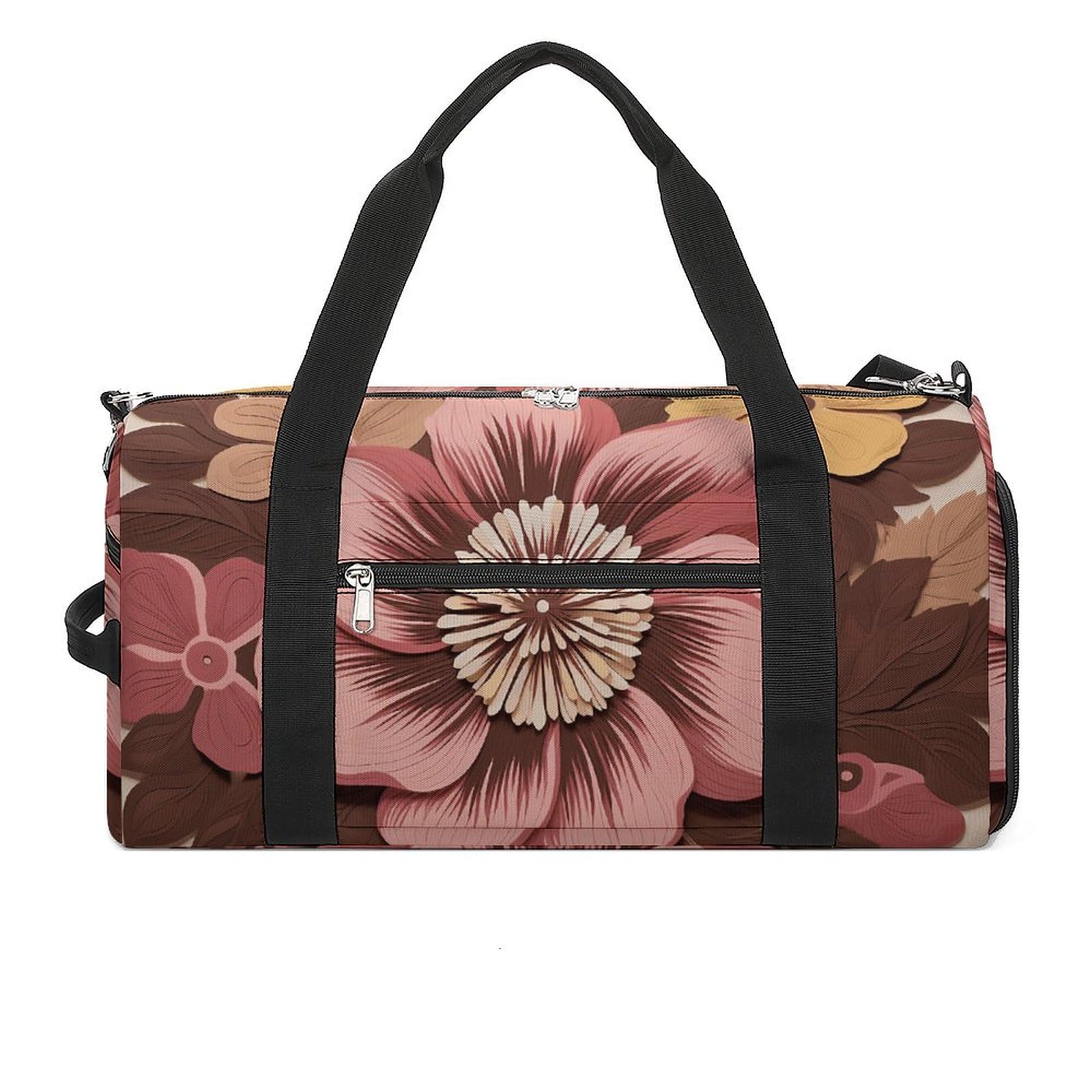 Sporttasche für Damen und Herren, mit Schuh- und Nassfach, Reisetasche, Braun, Blumenmuster, Wochenendtasche, Handgepäcktasche für Schwimmen, Fitness, Workout, Sport, Dufflebag, Stil 3, Einheitsgröße,