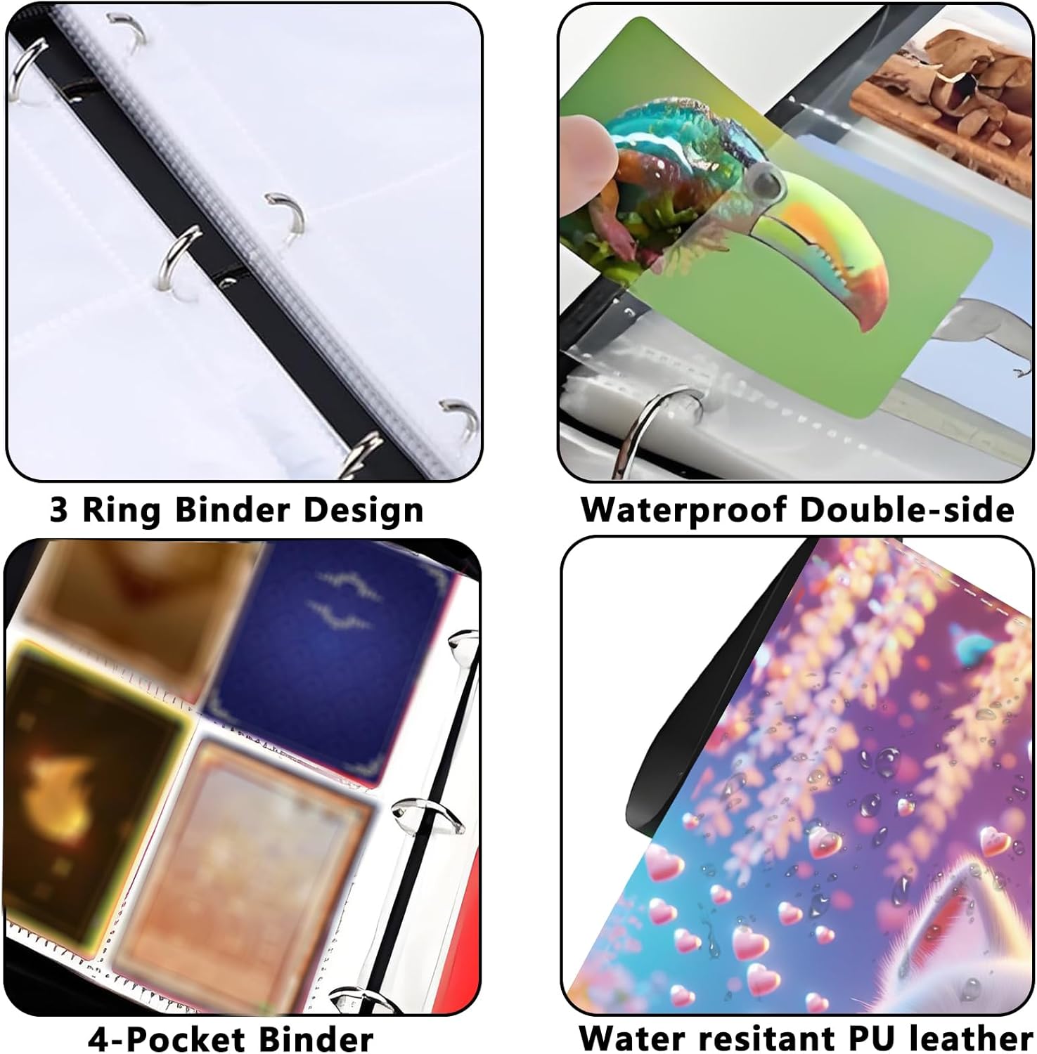 Card Binder 4 Pockets Zip Trading Card Binder for 400 Cards, PU Collection Binder with Removable Sleeves for 50 Pages, Portable Collector Album, Card Book for Game Card, Sports Cards, Gifts