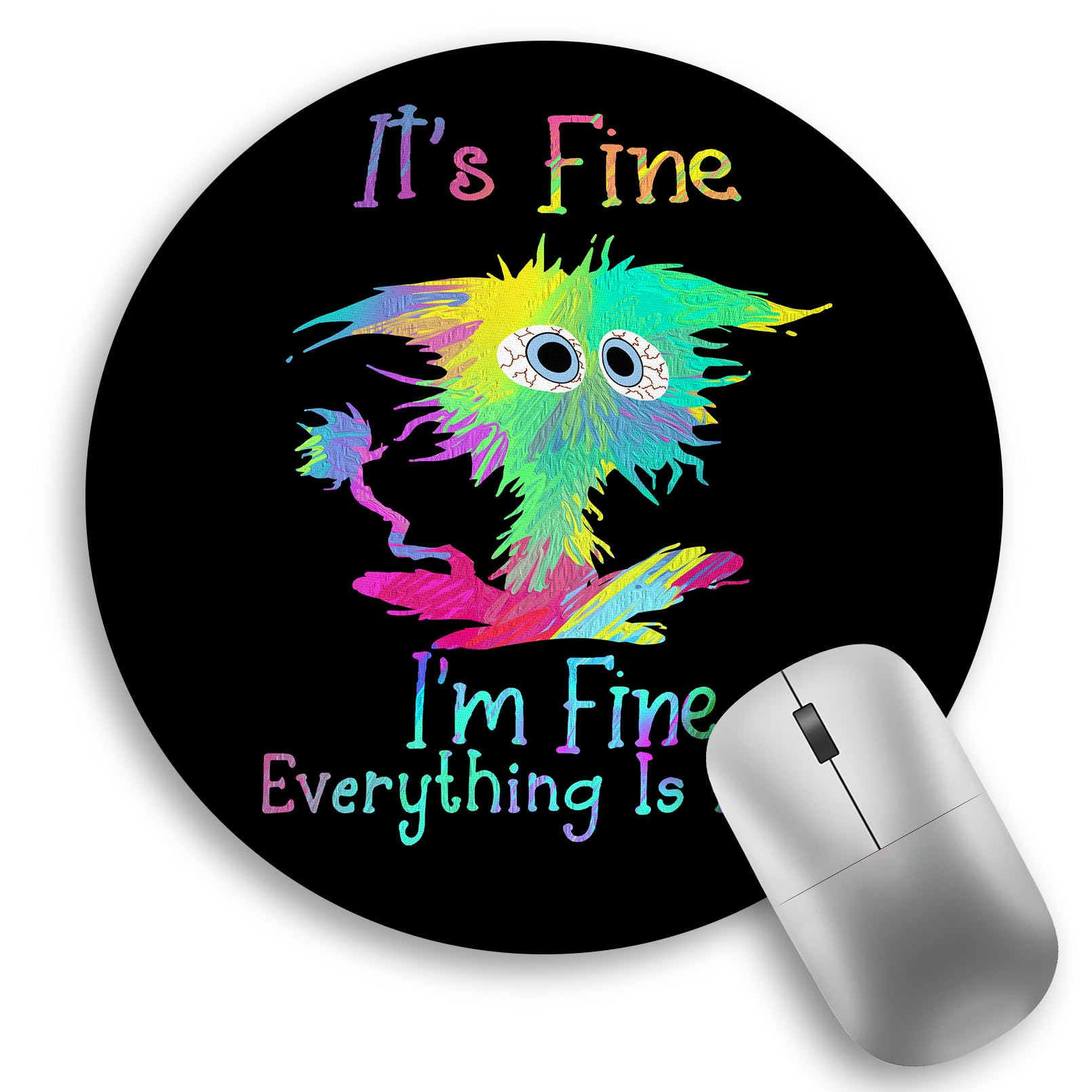 Color Cat Mouse Pad, Funny Small Round Mouse Pads for Desk, Mini Travel Mousepad for Work Wireless Computer Laptop, Office Desk Accessories, 8.6 x 8.6