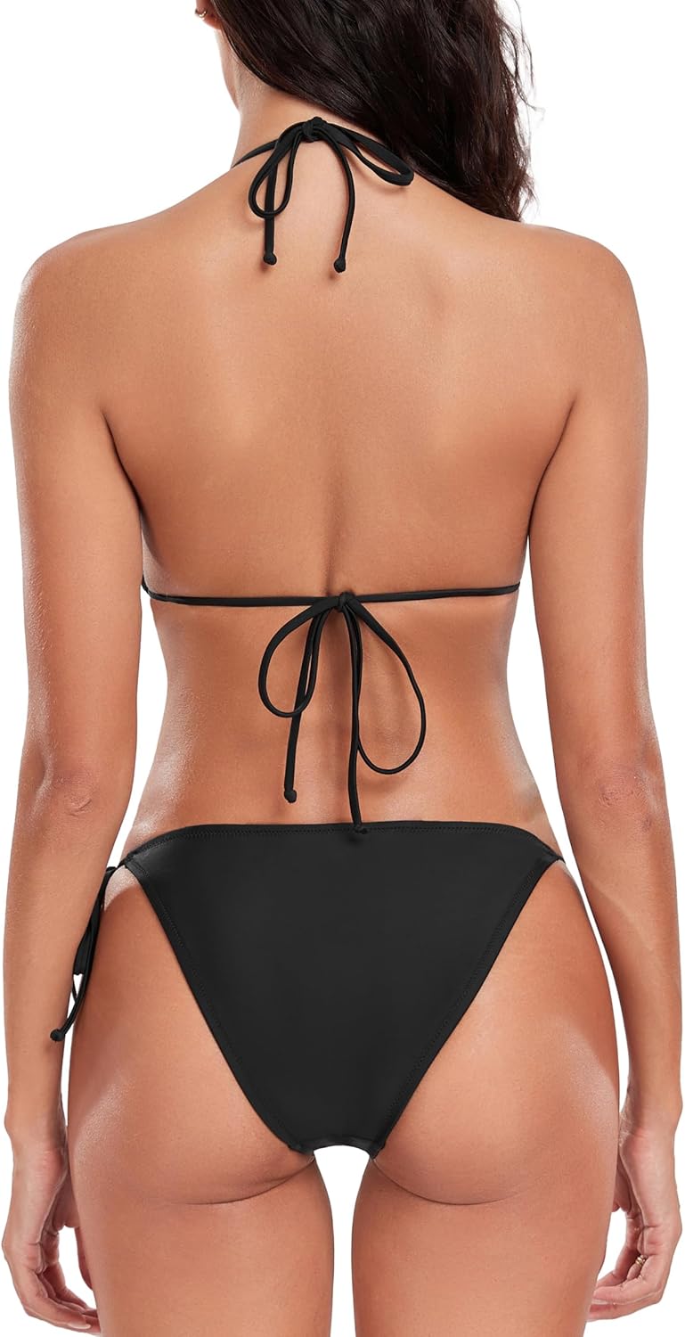 Colloyes Women's Triangle Bikini Sets Bead Halter String Two Piece Swimsuit Tie Side Bathing Suits - Image 5