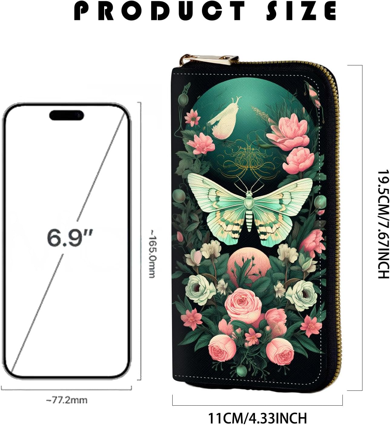 RFID-Blocking Zip-Around Wristlet for Women - Large Capacity Credit Card Holder with Detachable Strap, Fashion RFID Blocking Wallet,Butterfly Flower - Image 2