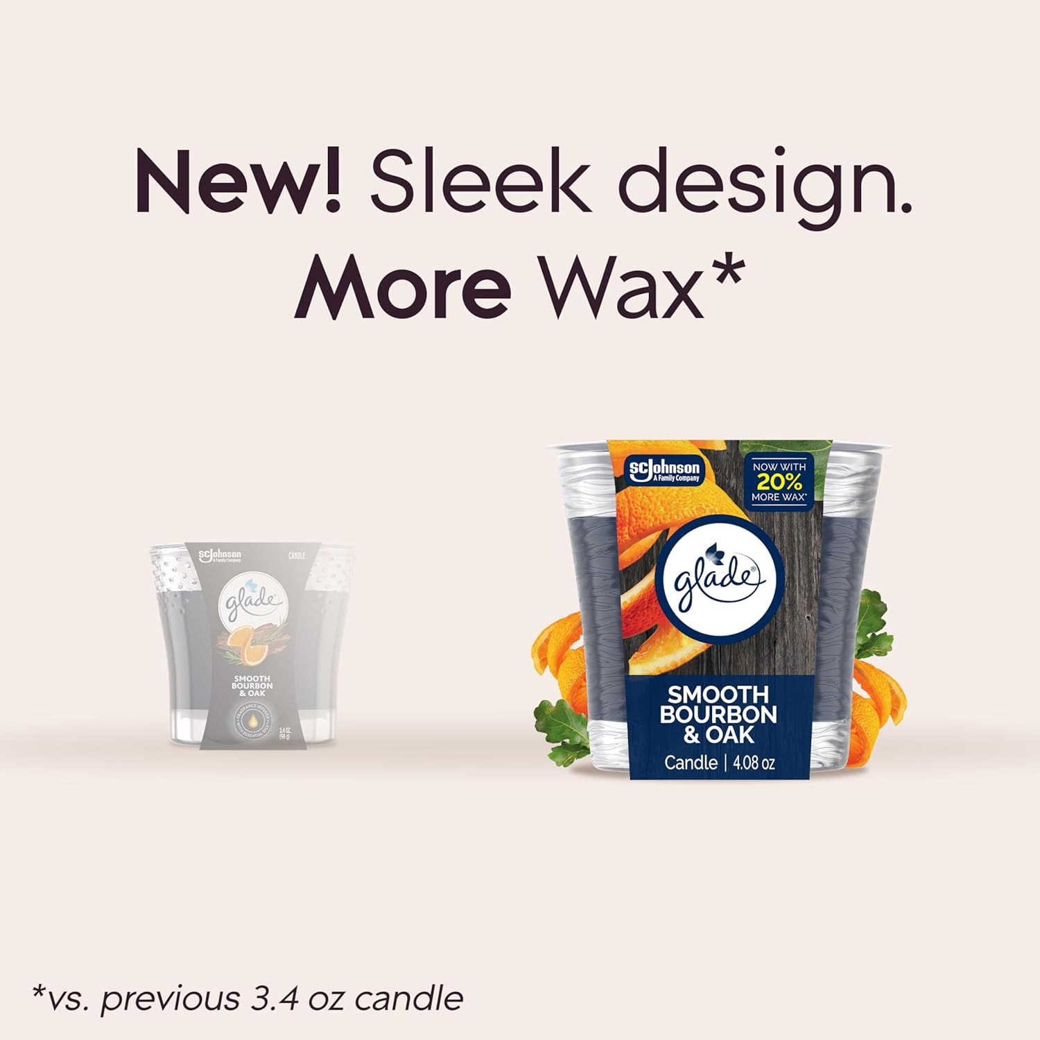 Glade Smooth Bourbon and Oak candle lit