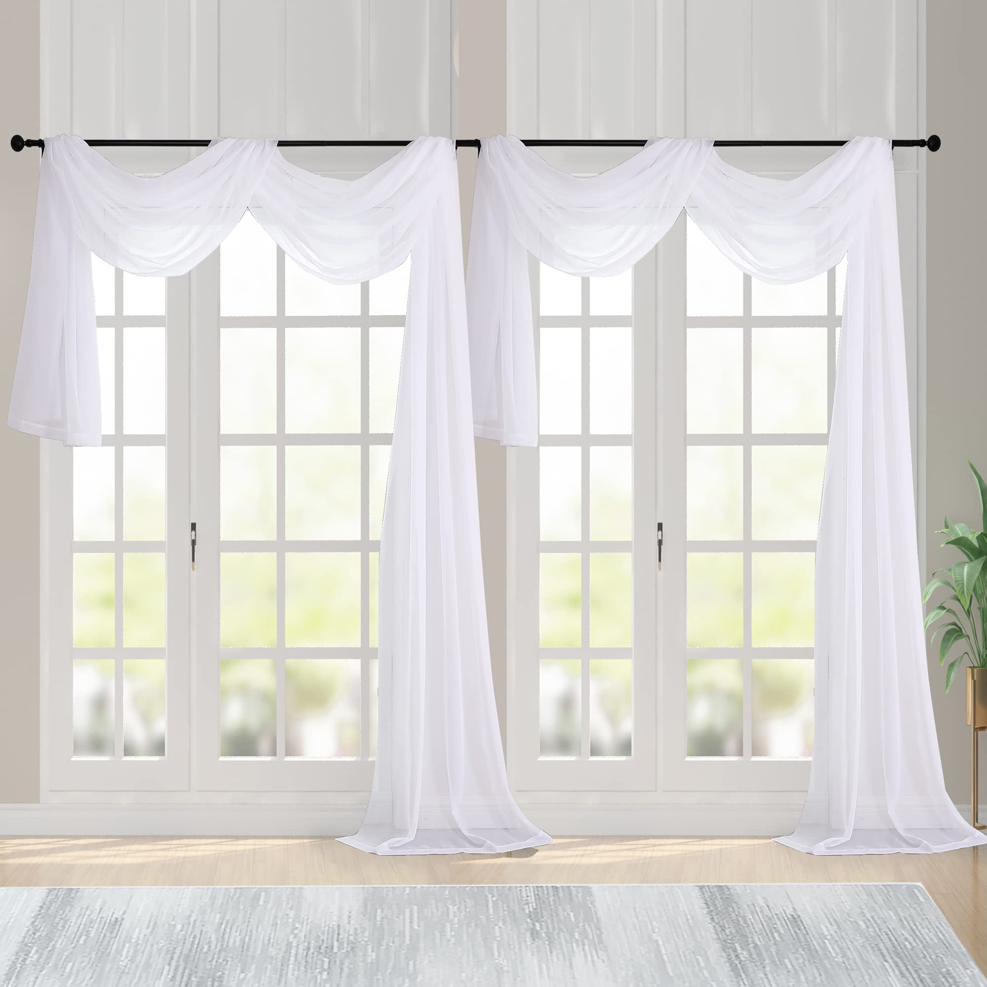 Chyhomenyc Extra Long White Sheer Curtains 144 inch 2 Panels, Translucent Backdrop Window Scarf Drapes for Canopy Bed/Wedding/Living Room/Anniversary, 12FT Length, Each 59Wx144L in, 2PCS โ image 1