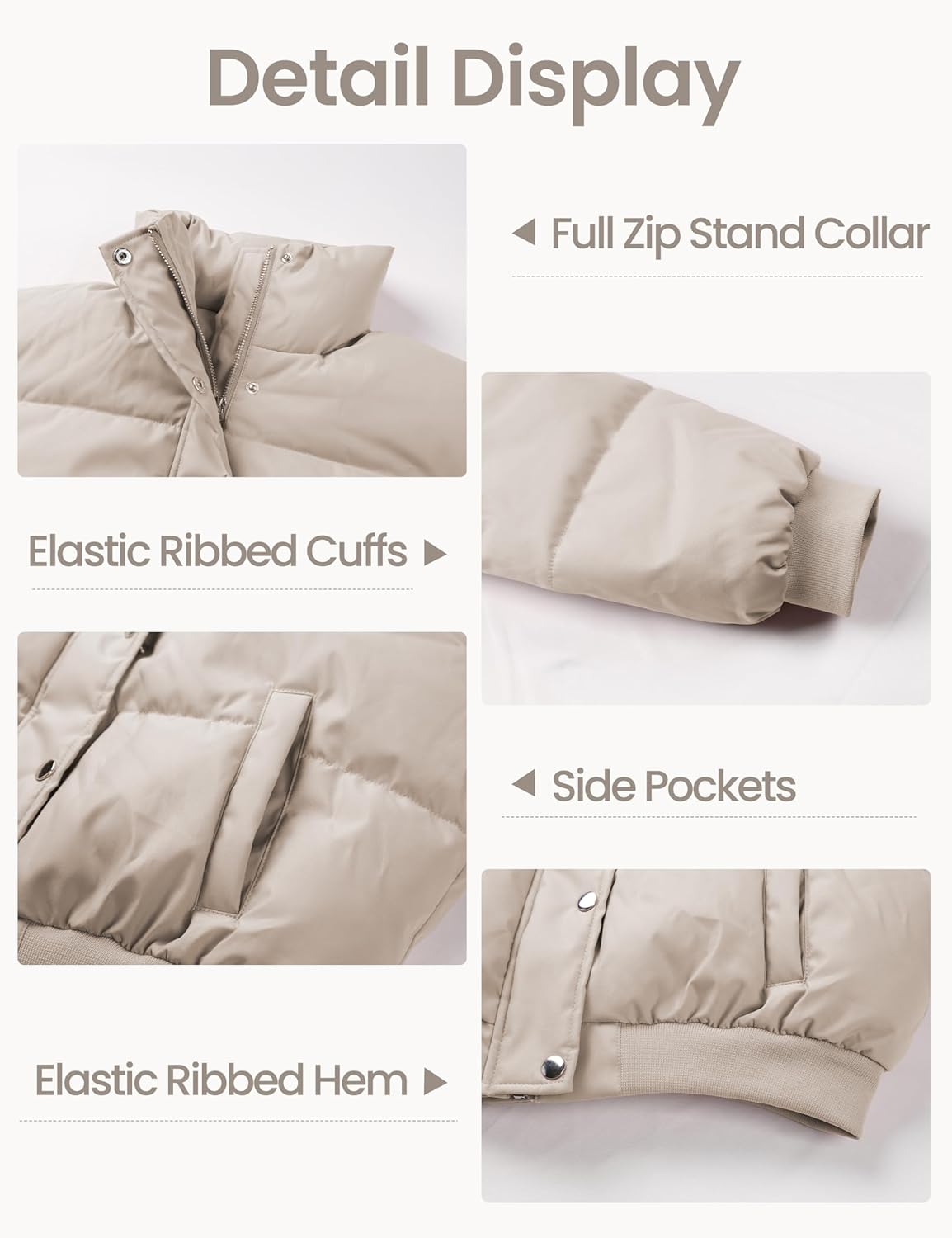 Lianlive Cropped Puffer Jacket Womens Zip Up Black Crop Puffy Winter Coats - Image 5