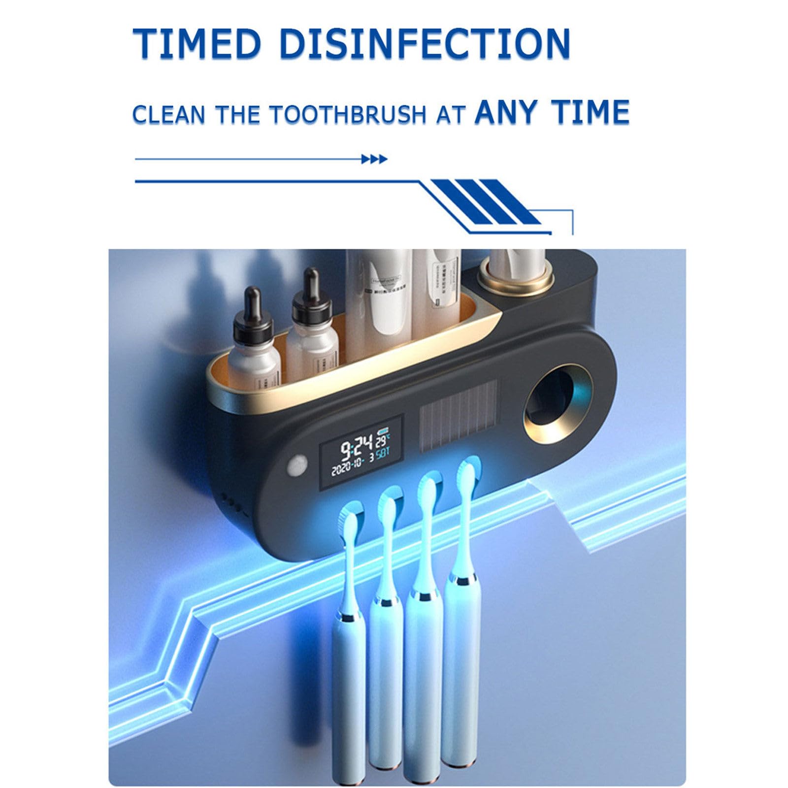 Dispensador de Pasta de Dientes montado en la Pared, esterilizador de Cepillo de Dientes Inteligente con Pantalla LED, Soporte para Cepillo de Dientes, Organizador de baño, Accesorios,A
