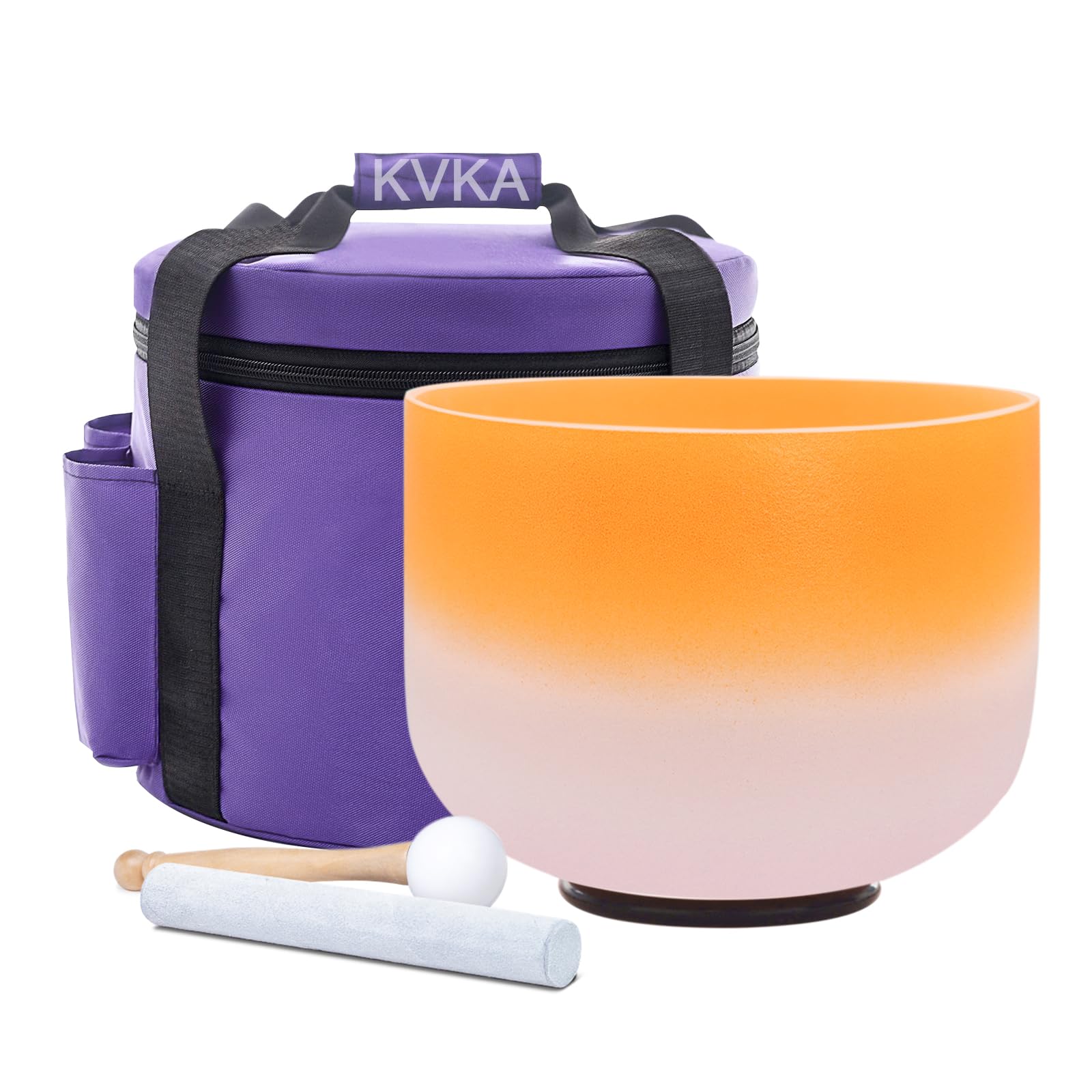 KVKA Bol chantant - 20 cm - Note D - 432 Hz - Chakra orange et rose - Pour yoga, méditation, relaxation, soulagement du stress - Avec sac de transport