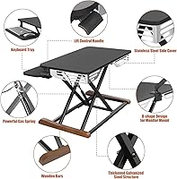 Vista 5 de Height Adjustable Standing Desk Converter with Keyboard Tray, 26x16 Inch, Sit to Stand Desk Riser with Elegant Side Cover and Wooden Feet, Compact
