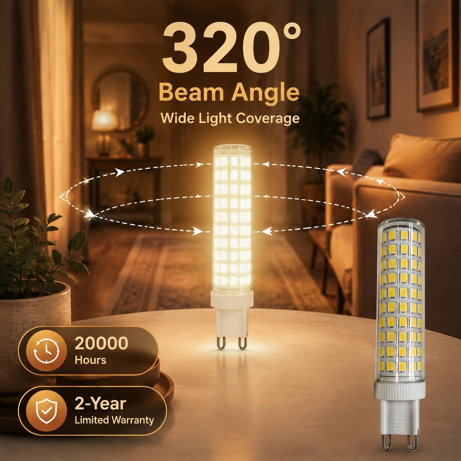 Pack de Bombillas LED G9 15W, Equivalente a 120W Halógena, 1000LM, Cerámica, Gran Ángulo 320°, Sin Parpadeo, CRI≥80+, No Regulable(Natural white 4000K,10 Pack)