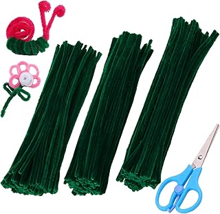 LUNARM 300 PCS Pipe Cleaners, Pipe Cleaners Crafts with Scissors Chenille Stems for Art and Craft Projects, Pipe Cleaners Chenille Stems Creative DIY Decorations(Dark Green)