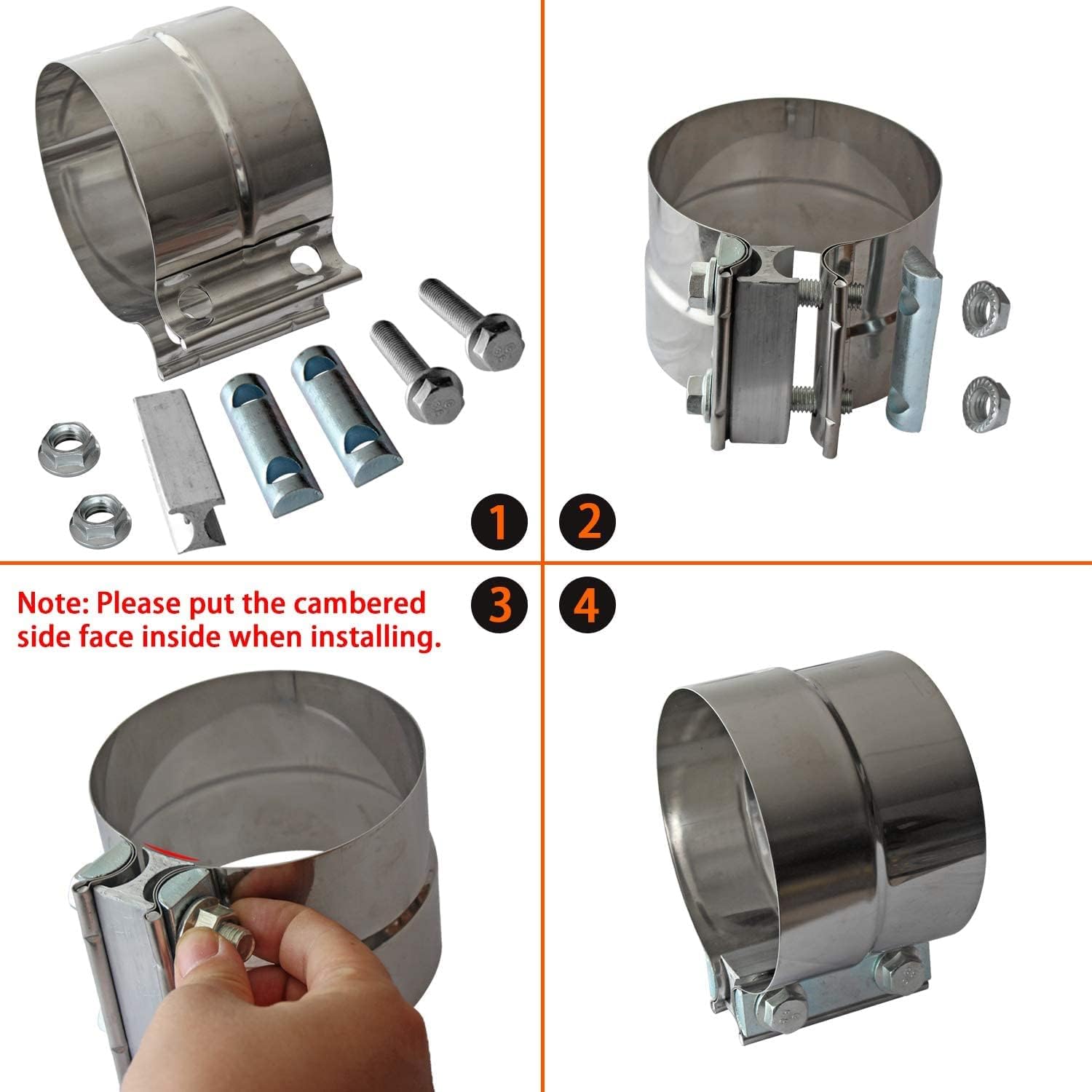 Exhaust Band Clamps 5" Lap Joint - Stainless Steel With 1 Block 4Pcs For 5" Od To 5" Id Exhaust Pipe, Muffler, Elbow And Exhaust Tubing Connection(4 Pack)