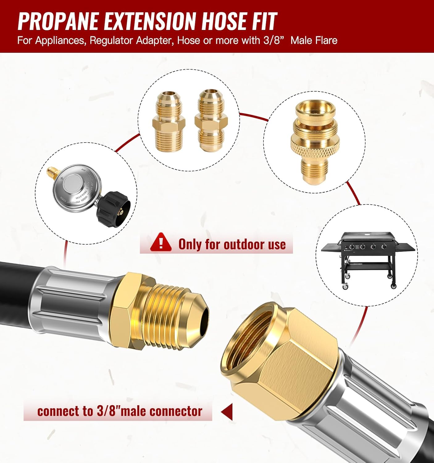 CALPOSE 3/8" Propane Hose, 12FT Propane Hose Extension with Female to Female Flare on Both Ends, Propane Line Extension Hose for Most Gas Grill, RV, Heater, Generator, and Fire Pit Table