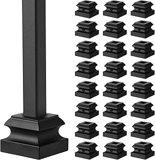Iron Baluster Shoes Black Square Baluster Wrought Balusters for Staircase Interior Flat Shoes with Screw for Use with 1/2 Inch Staircase Balusters, Set of 24 (Satin Black)