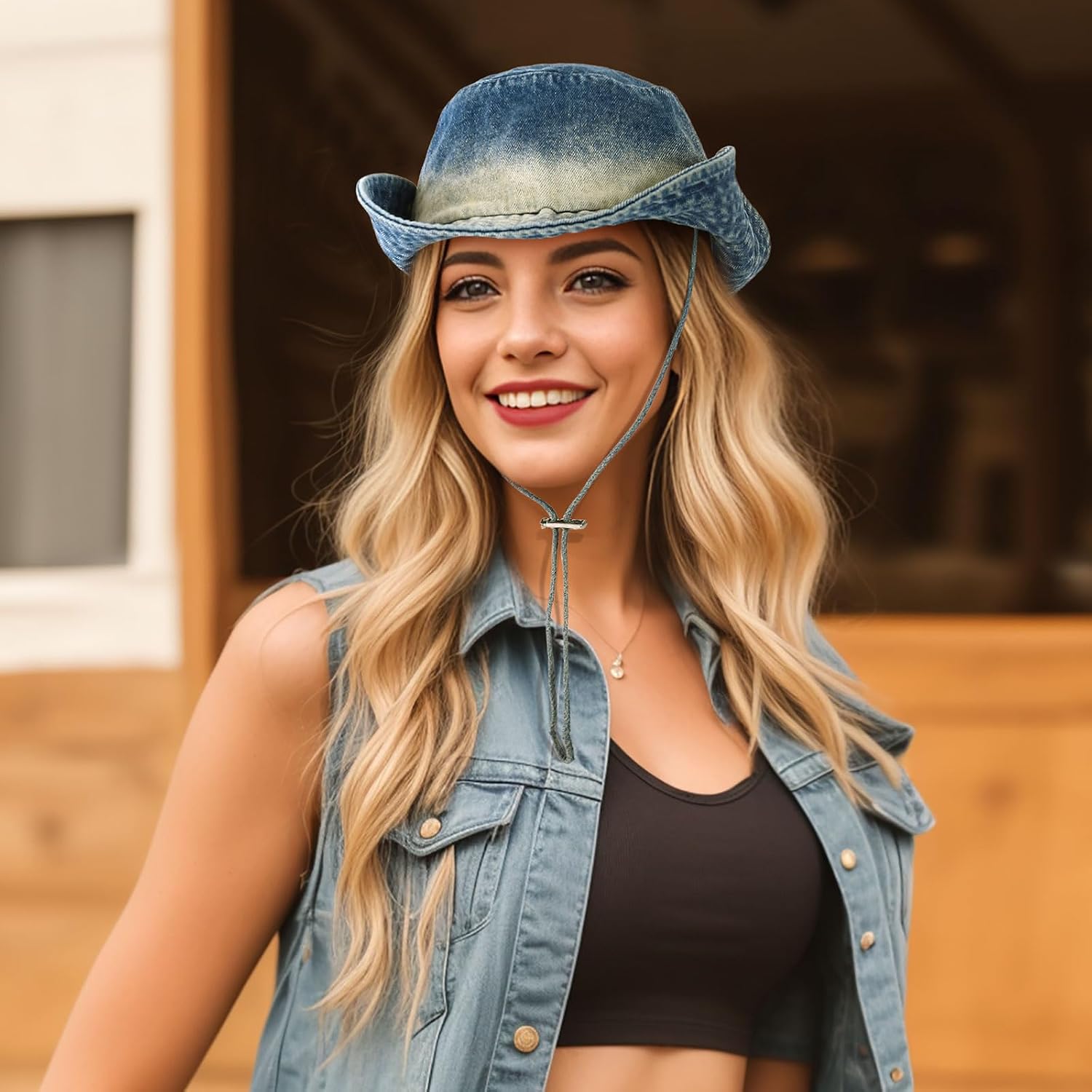 DOCILA Denim Bucket Hat for Women Blue Jean Western Fisherman Hats Packable Outdoor Boonie Sun Cap