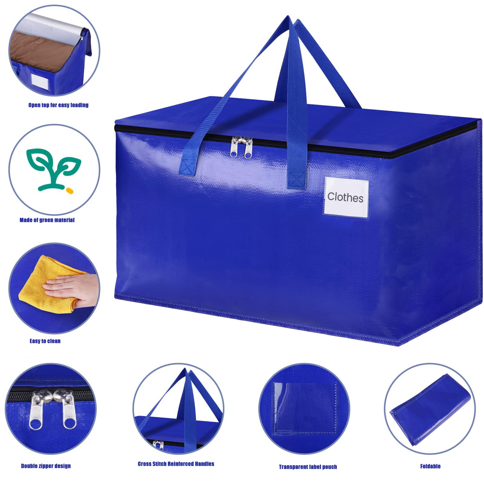 4 sacchetti grandi da 92 l, con chiusura lampo, borsa impermeabile per trasloco, copriletti, vestiti, biancheria da letto, pieghevoli per spostamenti
