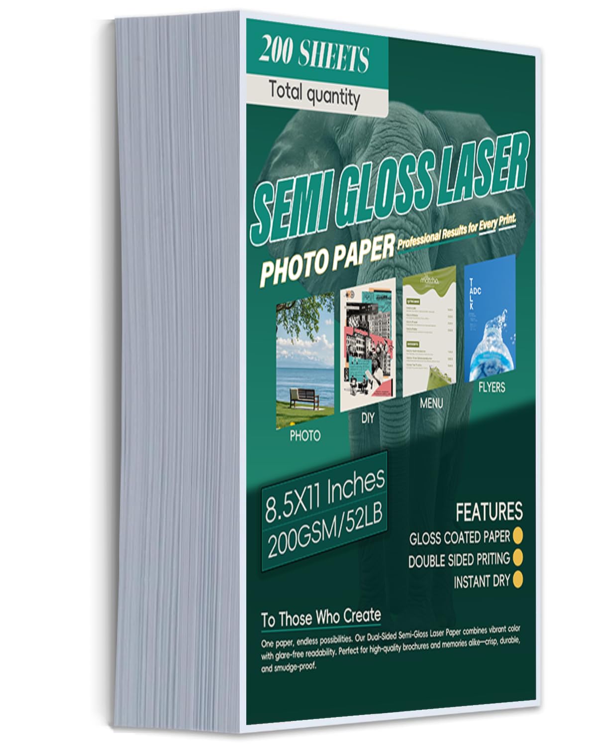 Laser Photo Paper 8.5x11 In,200 Sheets 200GSM/52LB Semi Gloss Double Sided High-Heat Resistant Smudge Proof for Laserjet Brochures Covers Postcard DIY Flyers Cards Cardstock(Not applicable to inkjet)