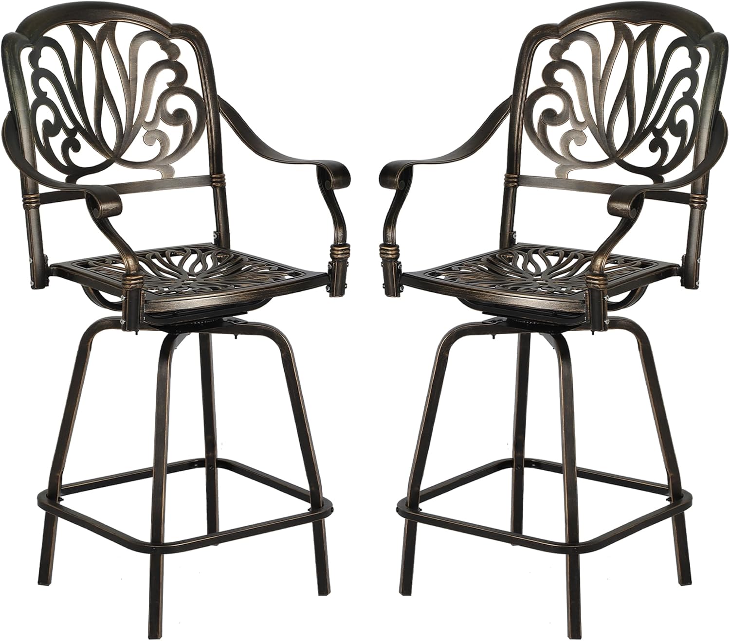 Grepatio Outdoor Cast Aluminum Swivel Bar Stools Set of 2, Patio Height Bartools Chairs, 2 Piece Patio High Dining Bistro Chairs for Garden Backyard (Without Cushion)