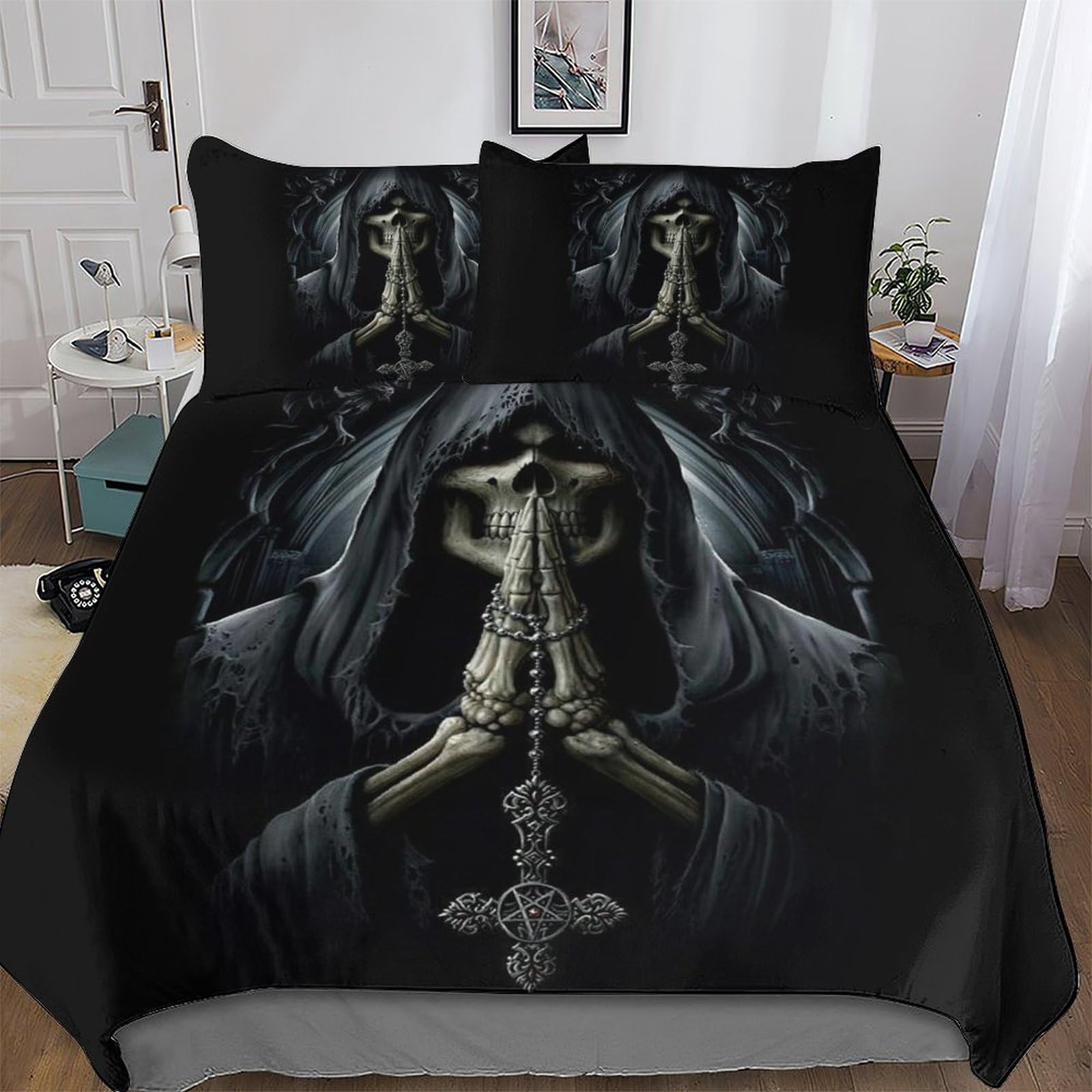 Pazzk Gothic, Skeleton-3 Gothic, Skeleton Duvet Cover Set, Bedding Linen Set, Ultra Soft Comforter Cover With Zipper Closure 2 Pieces, Quilt Cover With Pillowcase For Kids, Youth And Adult Single (135X200cm)