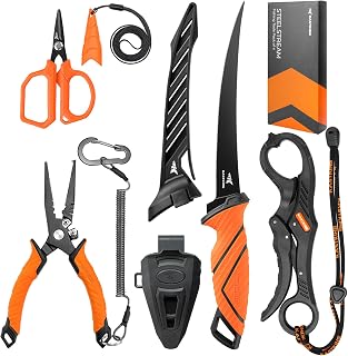 KastKing SteelStream 4-Piece Fishing Tool Set: Corrosion-Resistant Pliers, Fillet Knife, Scissors & Lip Grip for Anglers