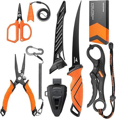 KastKing SteelStream Fishing Tool Set, Fishing Gear - Corrosion Resistant Fishing Pliers, Fillet Knife, Fishing Scissors, Fish Lip Gripper, Multi-Functional Jaw, Fishing Gifts for Men