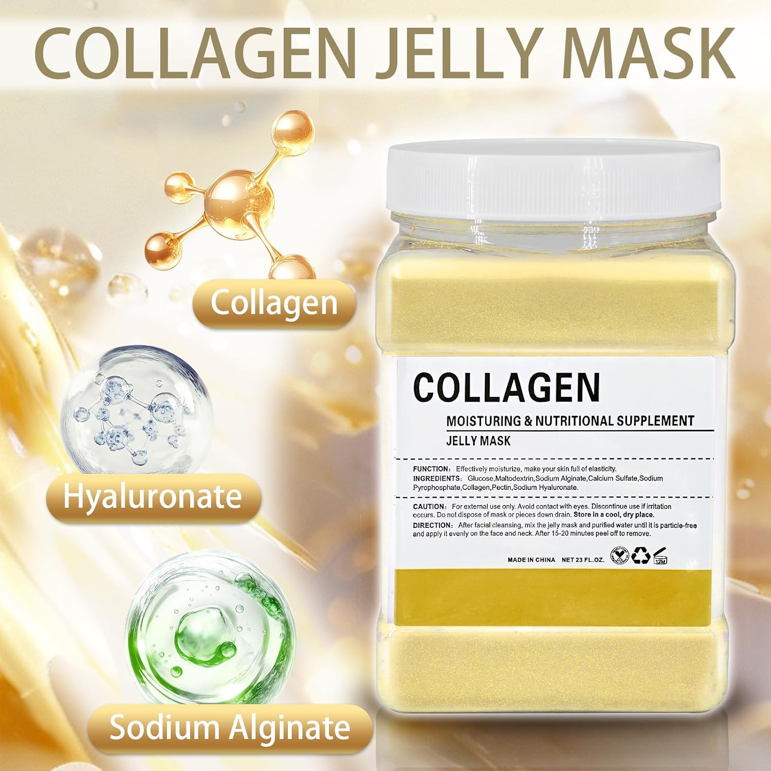 Jelly Mask Powder for Facials, Collagen Jelly Mask for Professionals, Hydrating & Moisturizing Peel-Off Natural Gel Facial Mask with Double-ended Silicone Brush, 23 Fl Oz