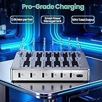 Vista 4 de Charging Station for Multiple Devices, 300W Fast Charging 6 Port Charging Station - Compatible with iPhone iPad Android Tablets, Home Office Travel