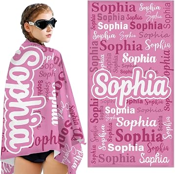 Custom Beach Towel for Kids Personalized Beach Towels with Name Sandproof Microfiber Pool Towel Customized Easter Gifts for Toddlers Teen Boy GirlsPink
