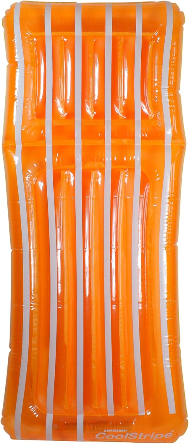 72" Inflatable Orange and White Transparent Cool Stripe Swimming Pool Mattress Float
