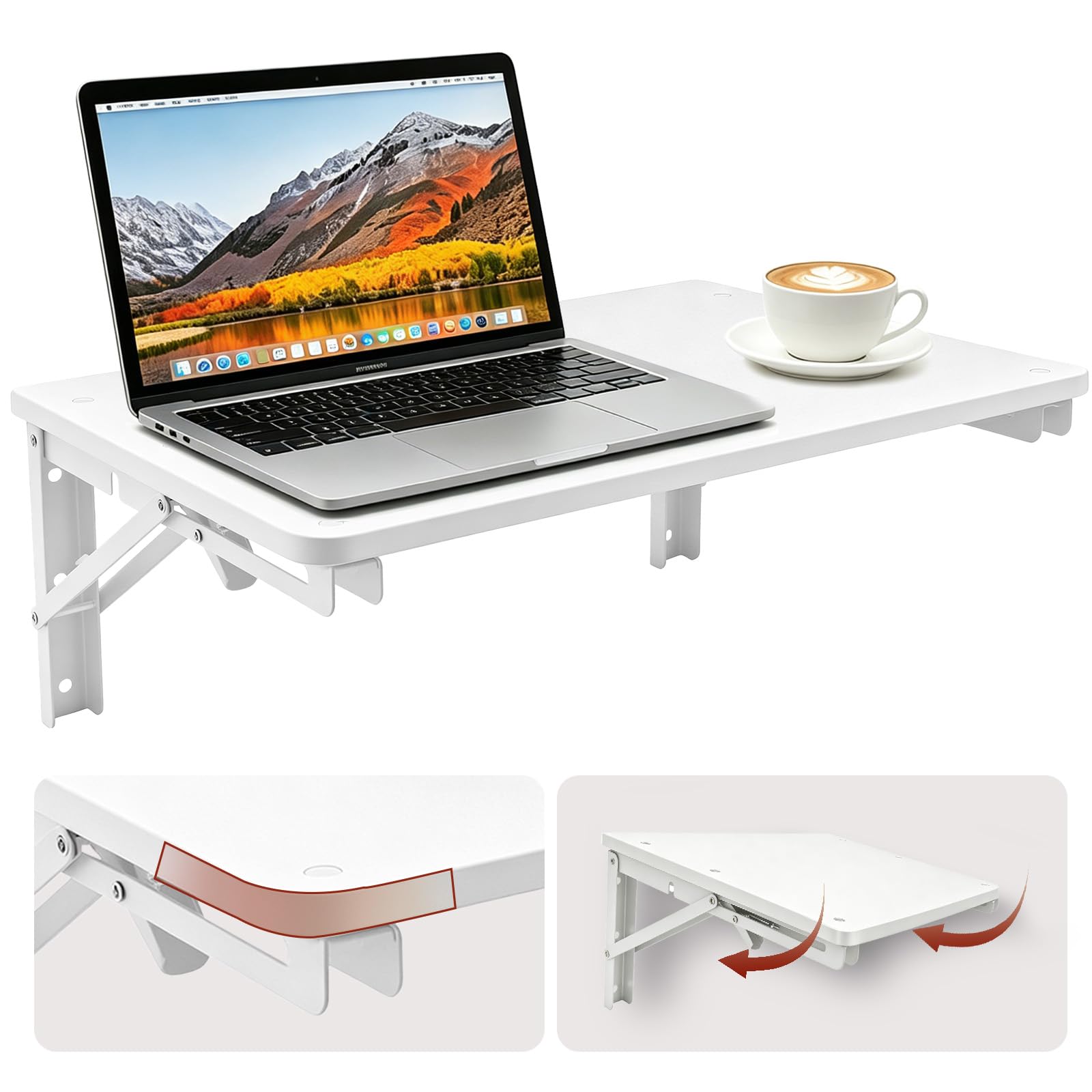 Photo 1 of IDUNSEED Folding Shelf Wall Mounted for Small Space, White Wall Table for Living Room Bedroom Decor, Home Office Floating Fold Down Desk, Media Shelves with Heavy, 16.5"*11.8"