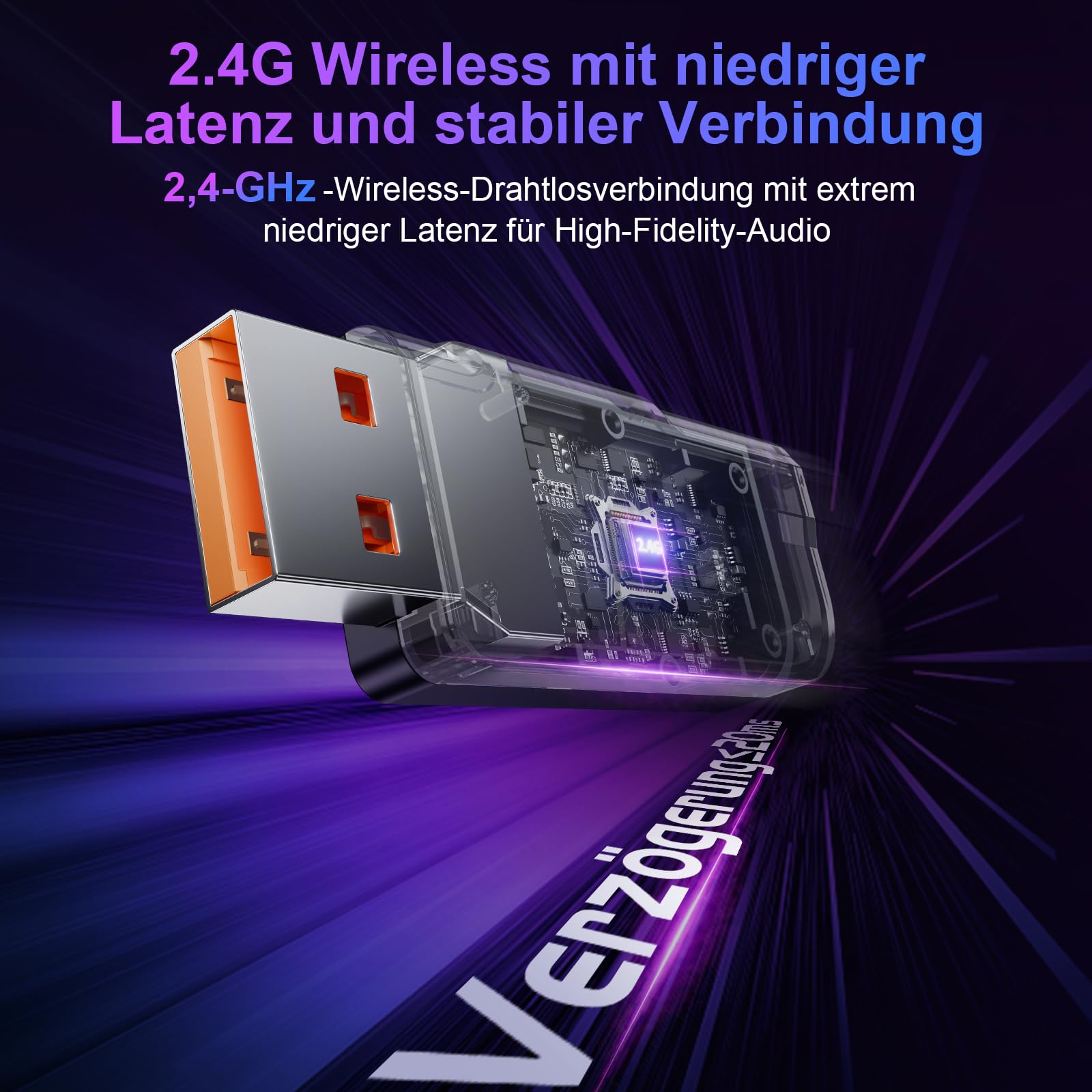 FC400 Wireless Gaming Headset, 2.4GHz Gaming Kopfhörer Kabellos mit Mikrofon für PS5, PS4, PC, Switch, Bluetooth 5.4 Gaming Headset, Geringe Latenz Noise Cancelling, mit LED Licht, 50H Akkulaufzeit